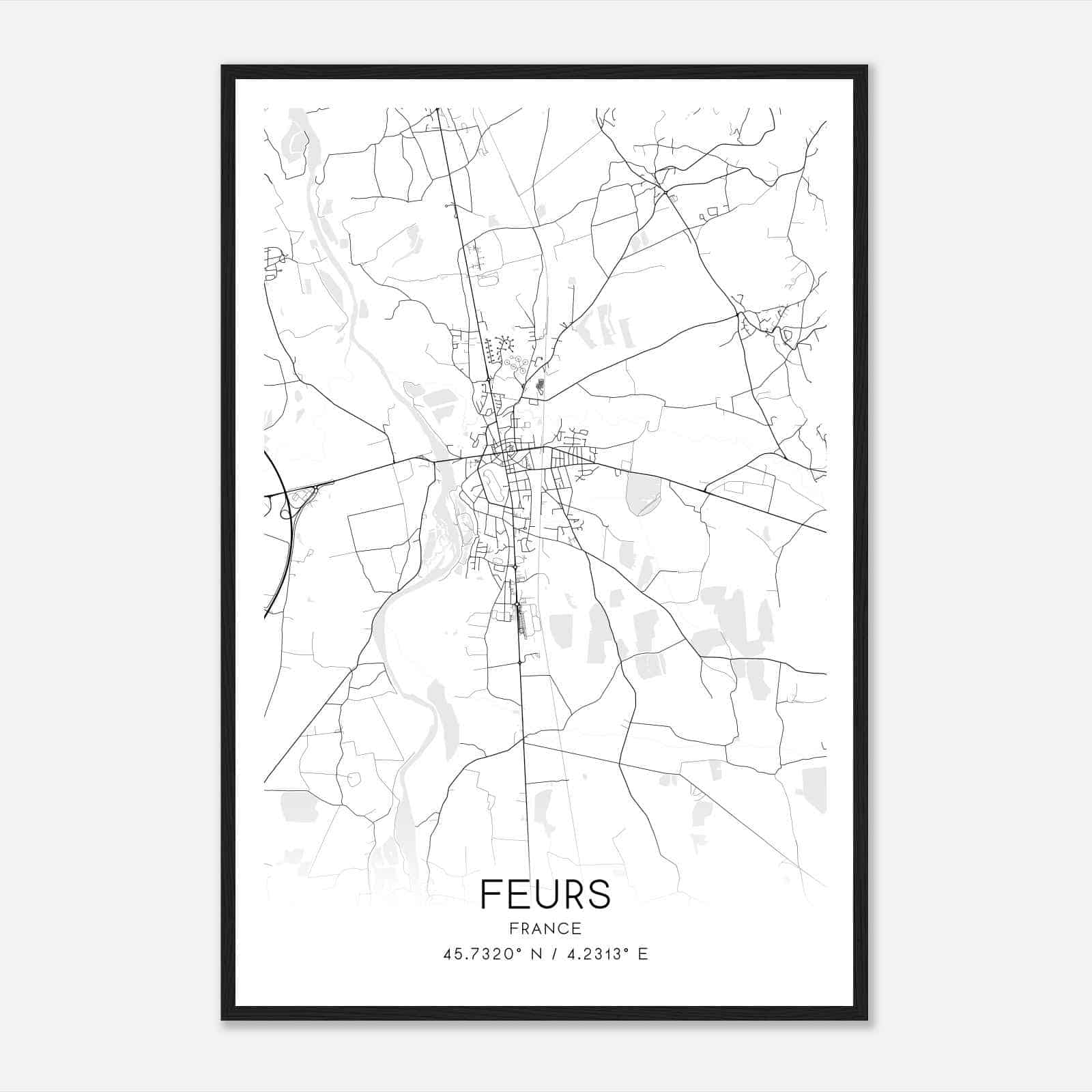 Feurs France Map Poster, Modern Home Decor Wall Art Print