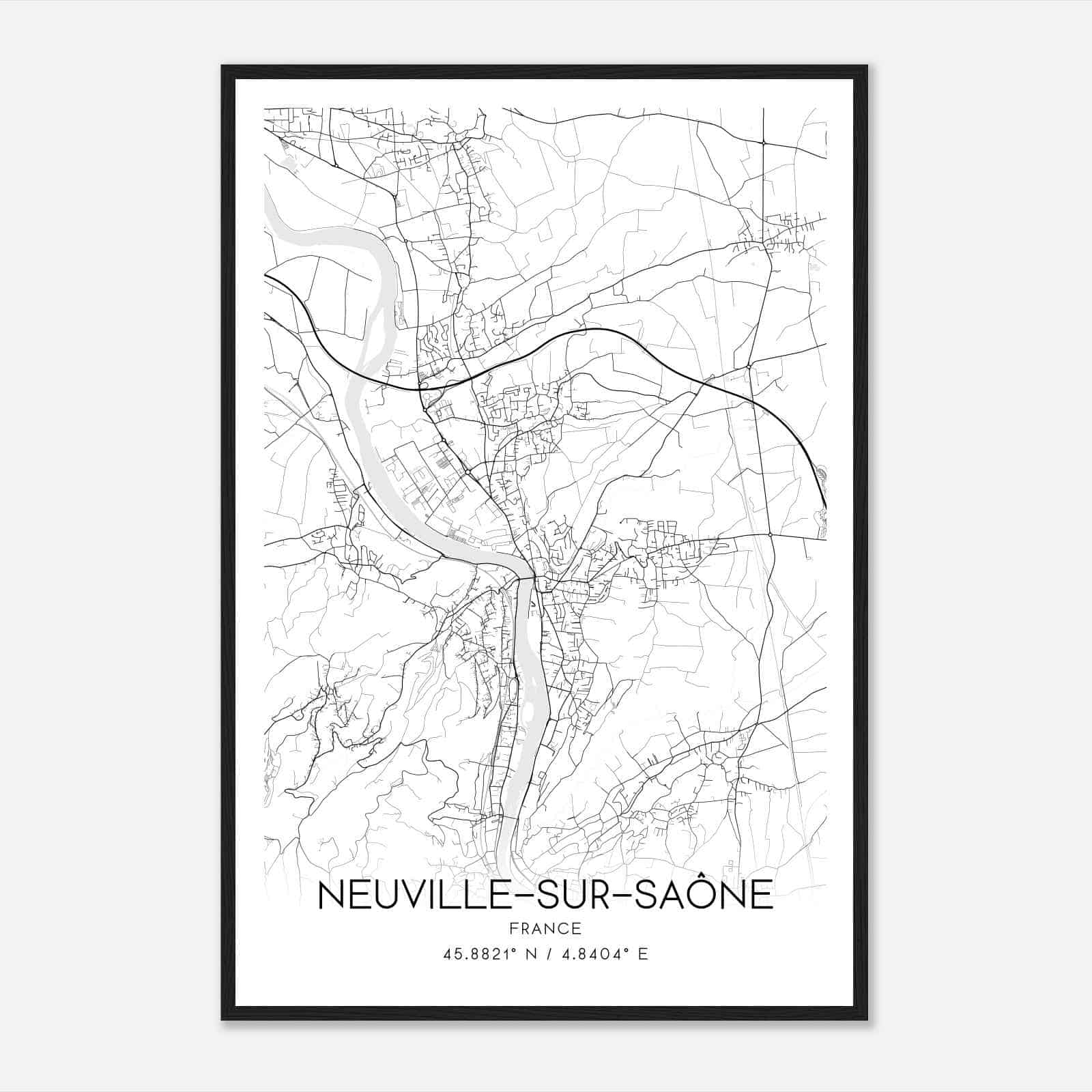 Neuville-sur-Saone France Map Poster, Modern Home Decor Wall Art Print
