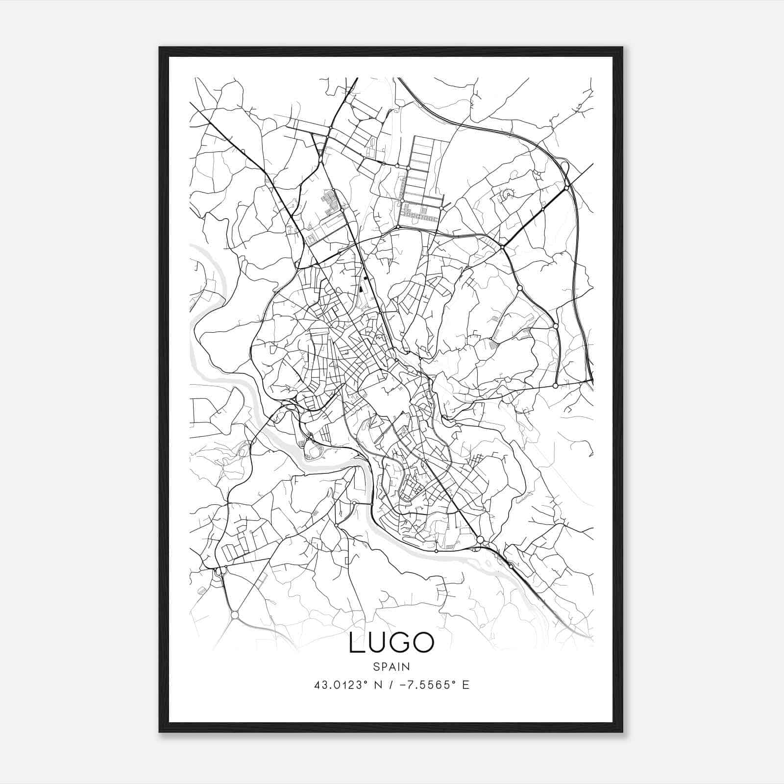 Lugo Spain Map Poster, Modern Home Decor Wall Art Print