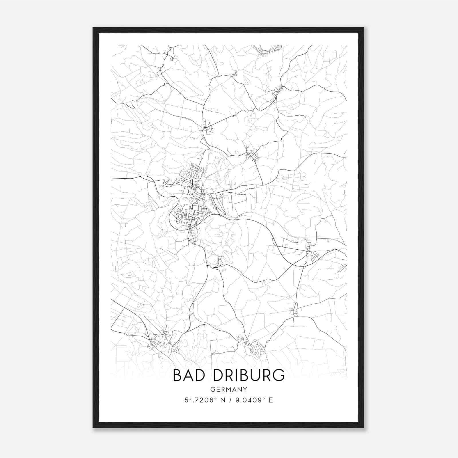 Bad Driburg Germany Map Poster, Modern Home Decor Wall Art Print