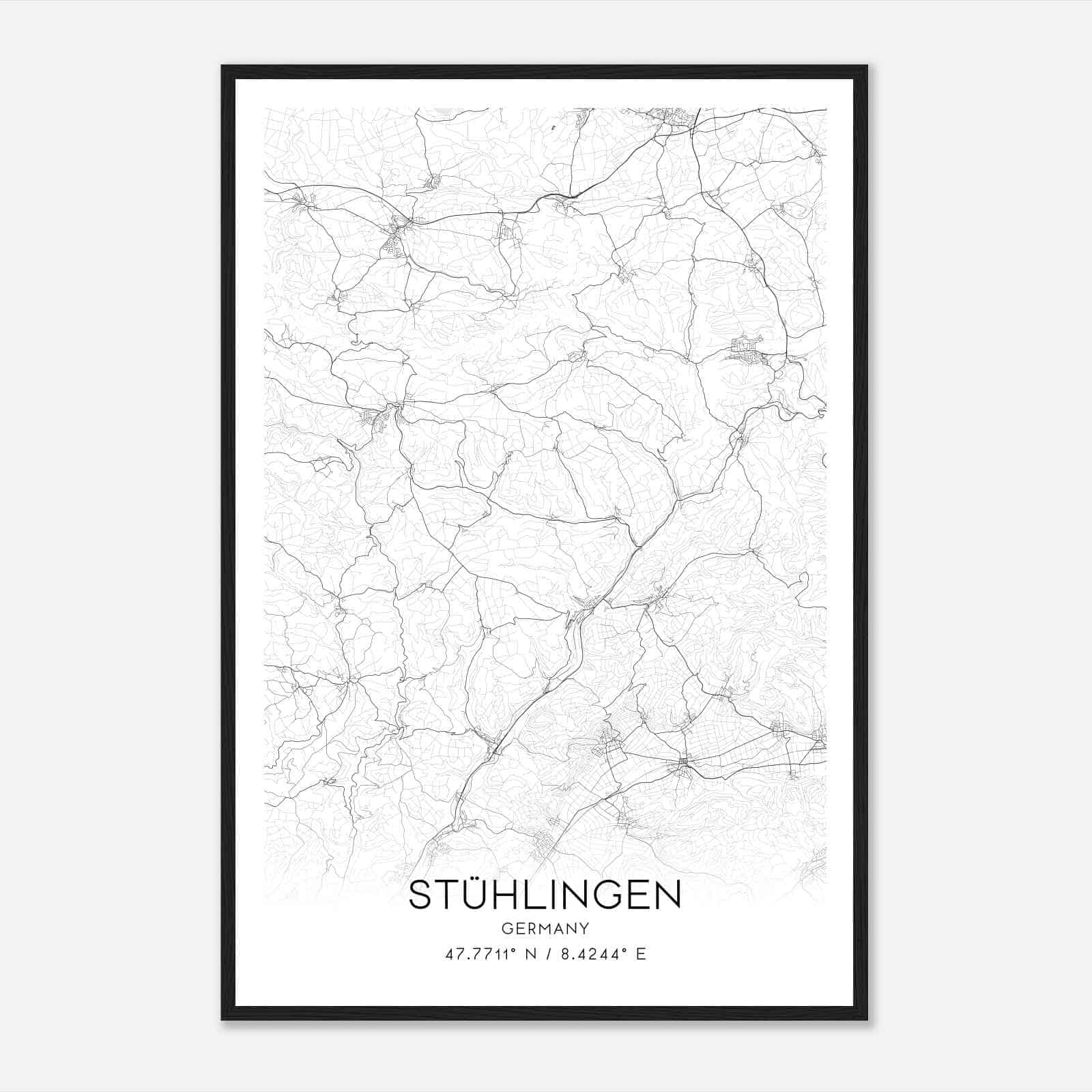 Stuhlingen Germany Map Poster, Modern Home Decor Wall Art Print