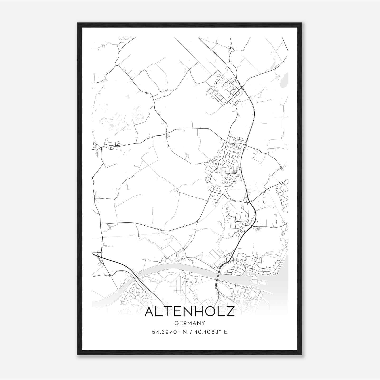 Altenholz Germany Map Poster, Modern Home Decor Wall Art Print