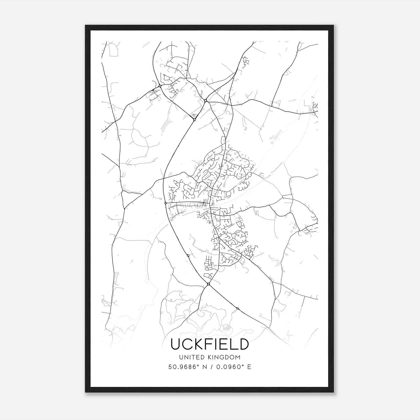 Uckfield United Kingdom Map Poster, Modern Home Decor Wall Art Print