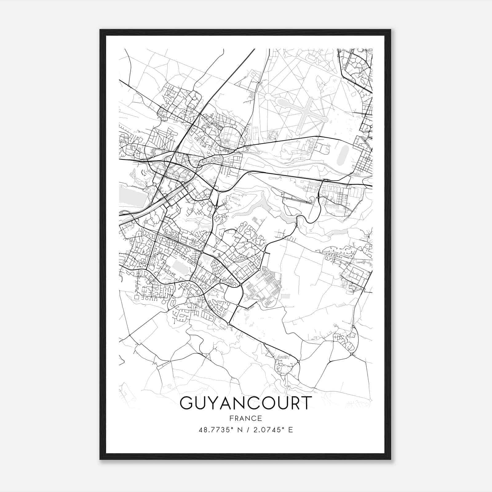 Guyancourt France Map Poster, Modern Home Decor Wall Art Print