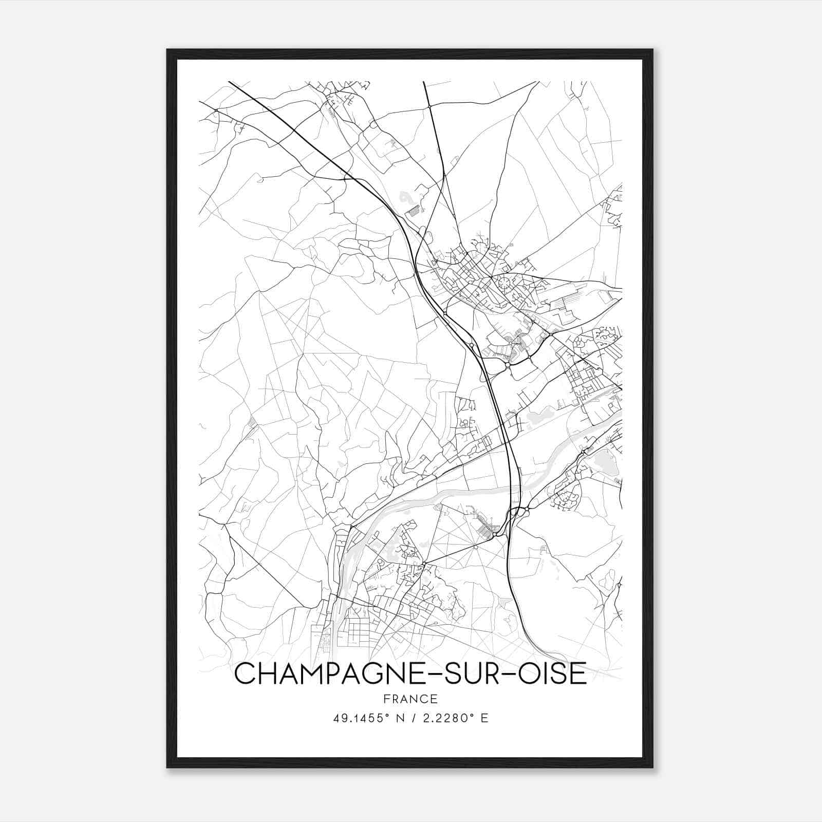 Champagne-sur-Oise France Map Poster, Modern Home Decor Wall Art Print Champagne-sur-Oise France Map Poster, Modern Home Decor Wall Art Print