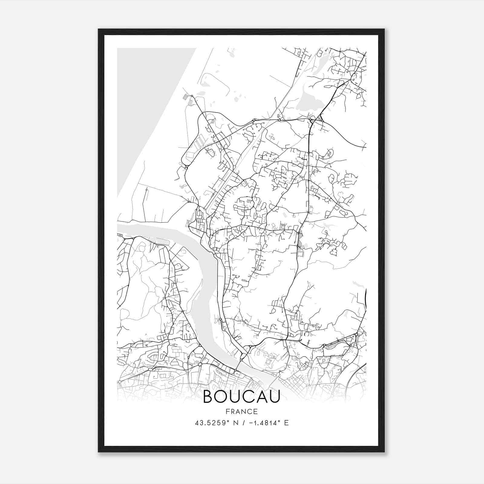 Boucau France Map Poster, Modern Home Decor Wall Art Print
