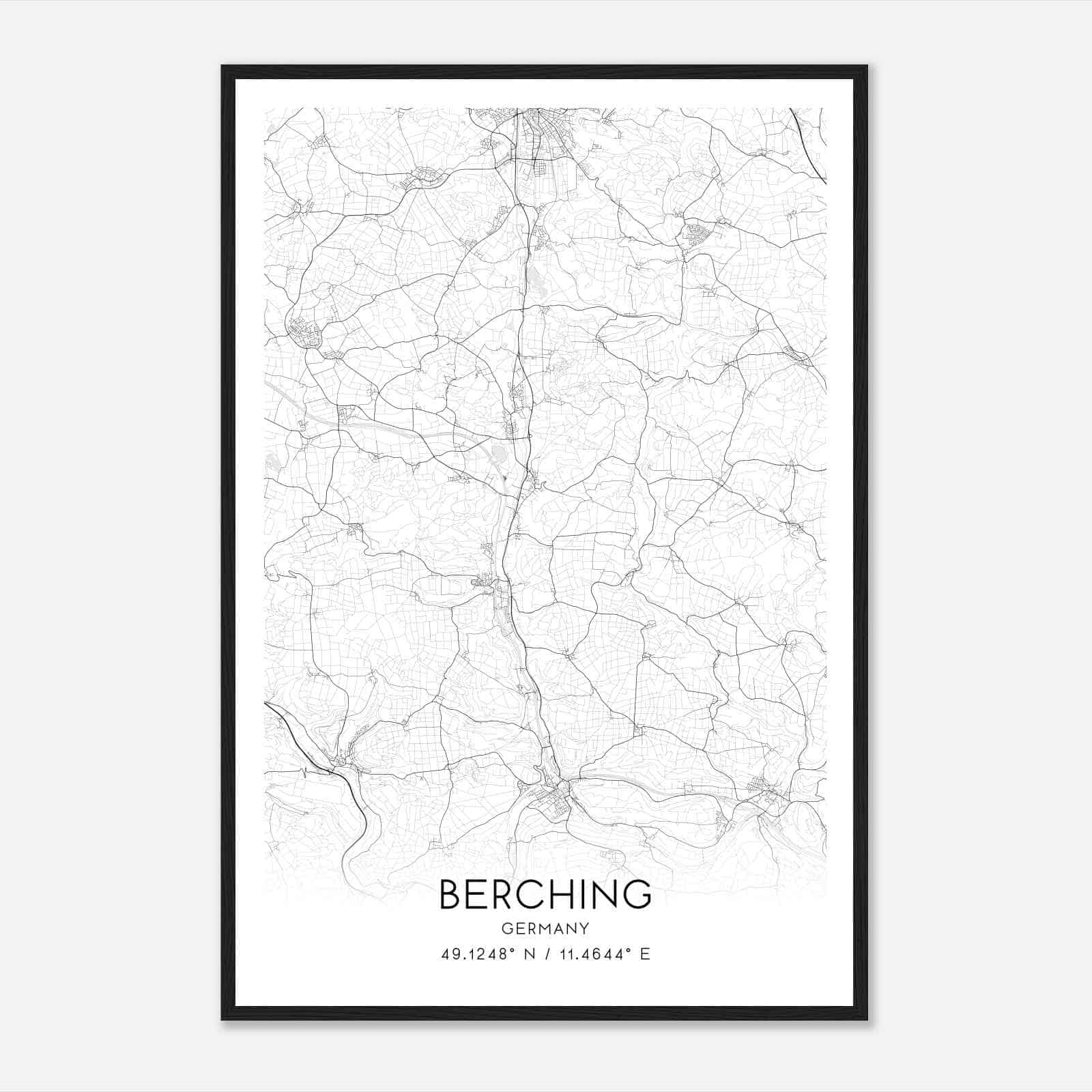 Berching Germany Map Poster, Modern Home Decor Wall Art Print