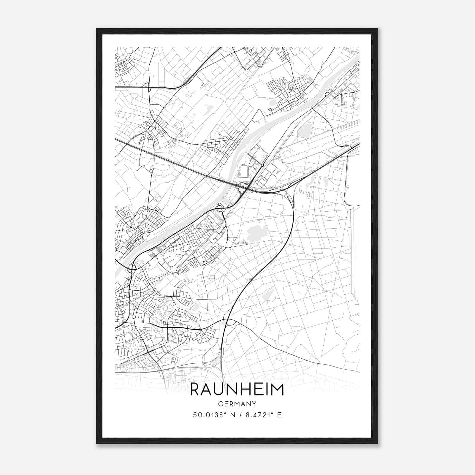 Raunheim Germany Map Poster, Modern Home Decor Wall Art Print