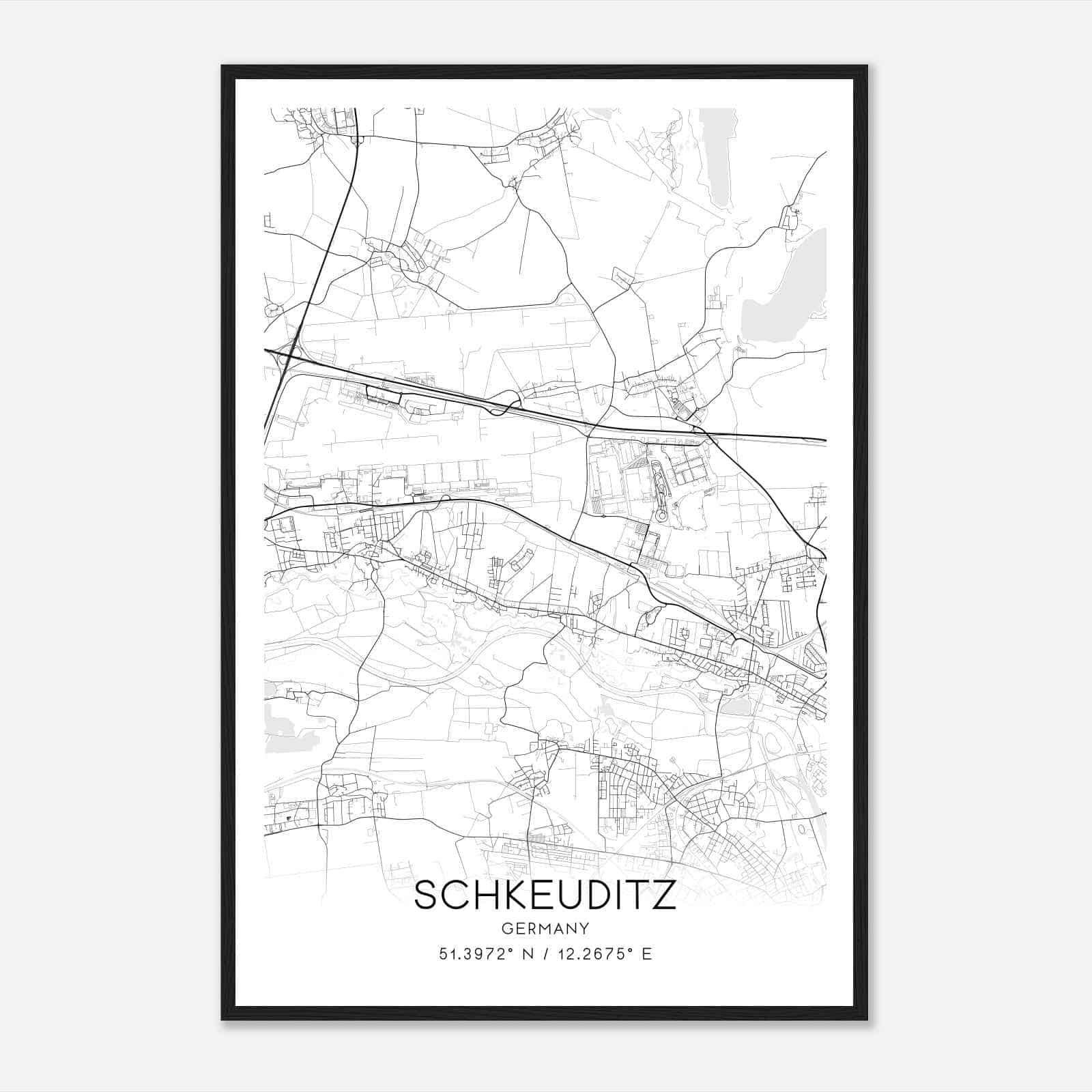 Schkeuditz Germany Map Poster, Modern Home Decor Wall Art Print