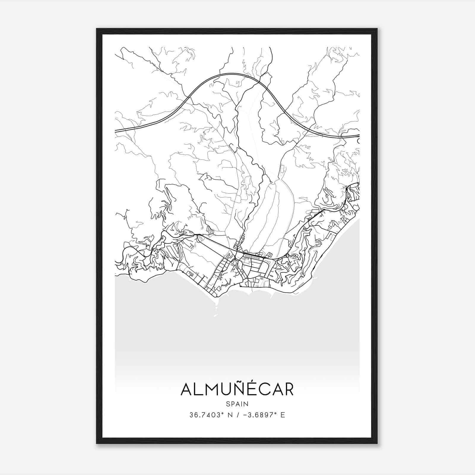 Almunecar Spain Map Poster, Modern Home Decor Wall Art Print