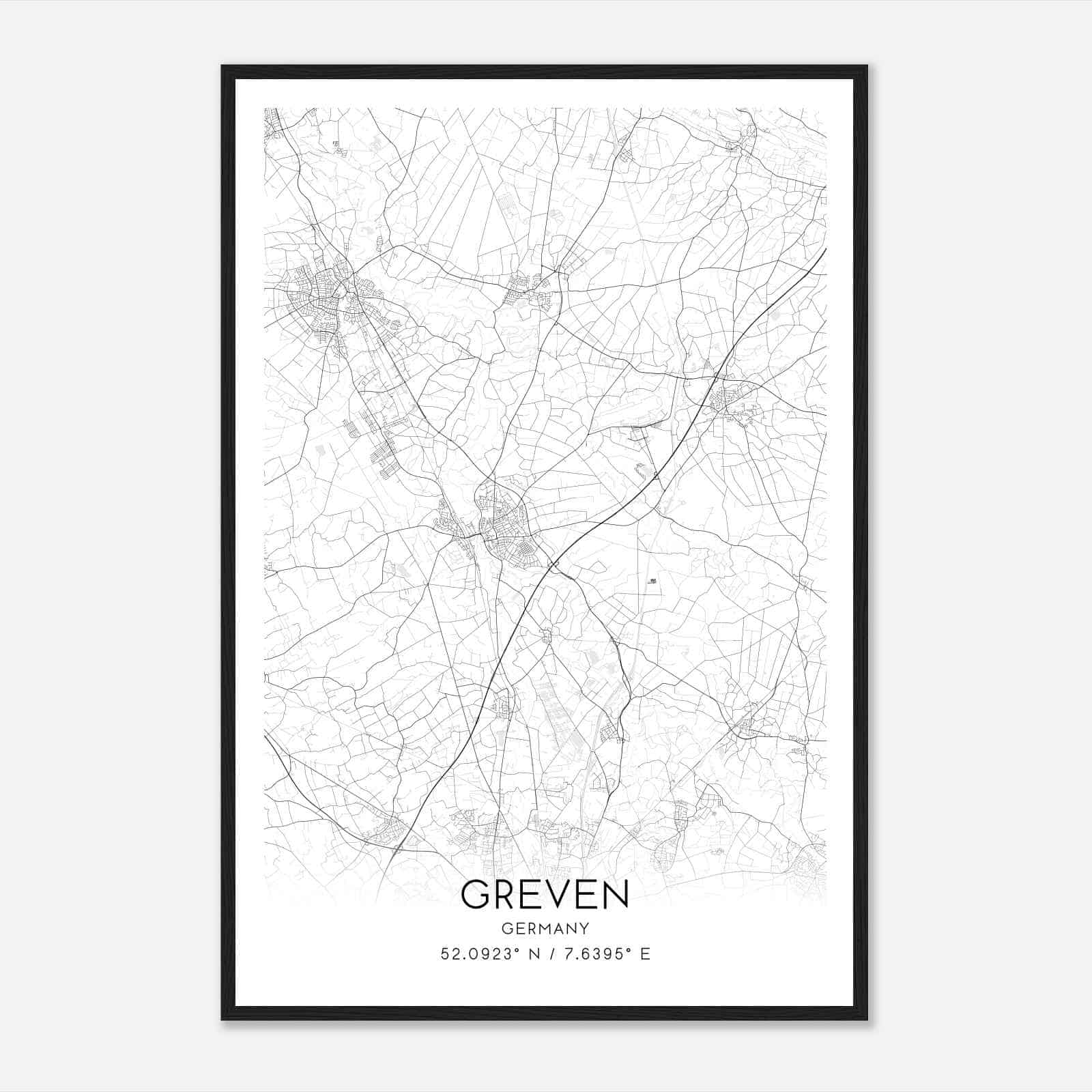 Greven Germany Map Poster, Modern Home Decor Wall Art Print