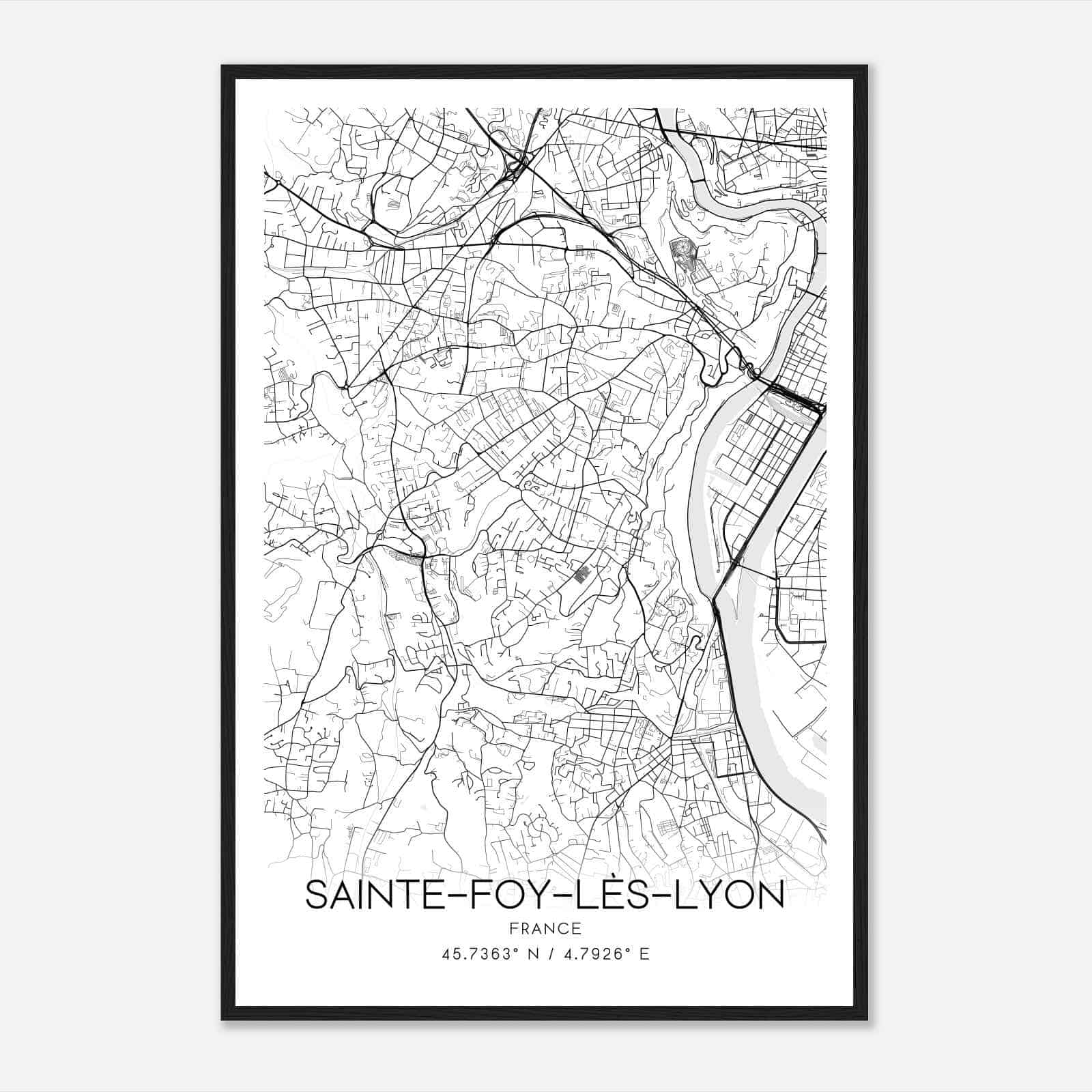 Sainte-Foy-les-Lyon France Map Poster, Modern Home Decor Wall Art Print