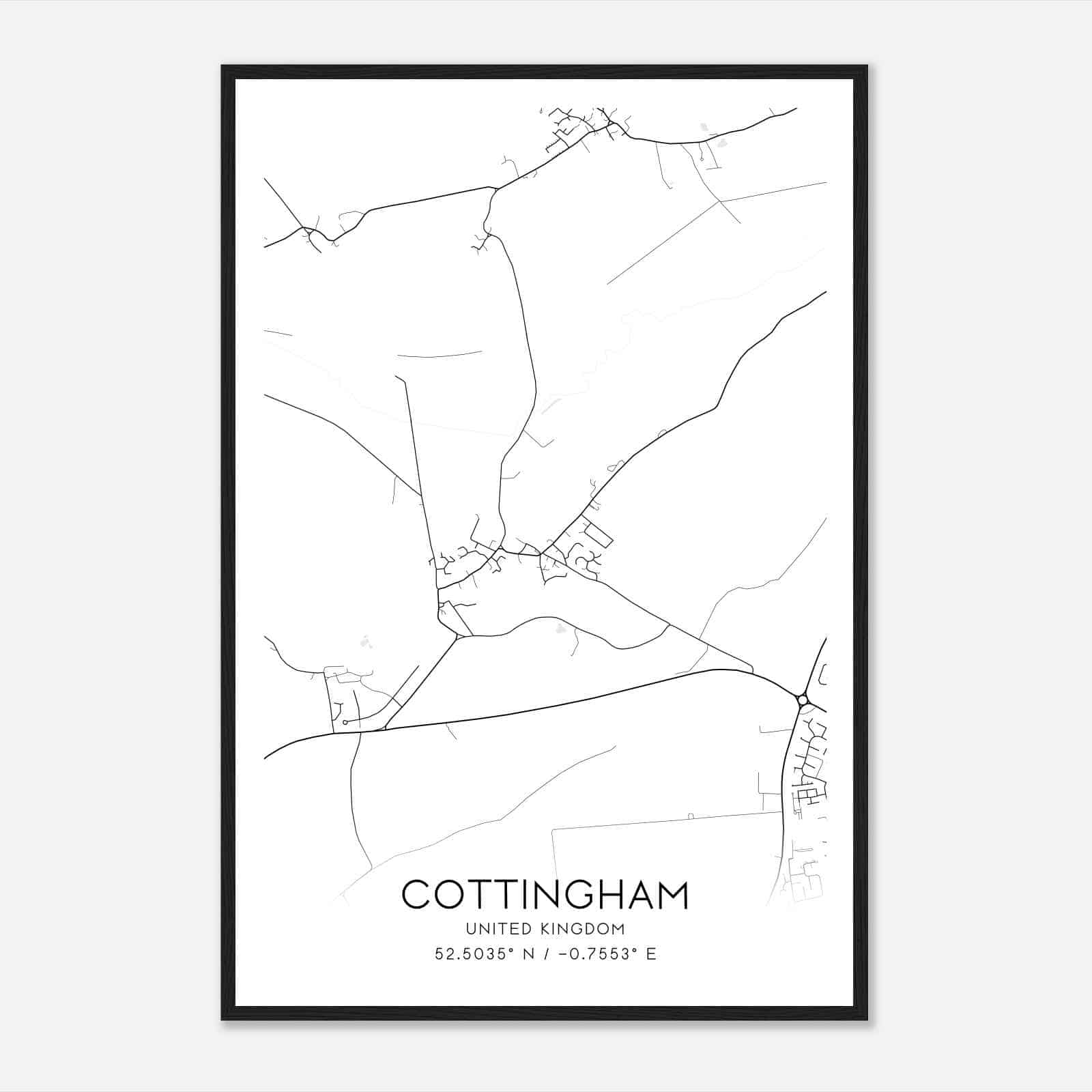 Cottingham United Kingdom Map Poster, Modern Home Decor Wall Art Print