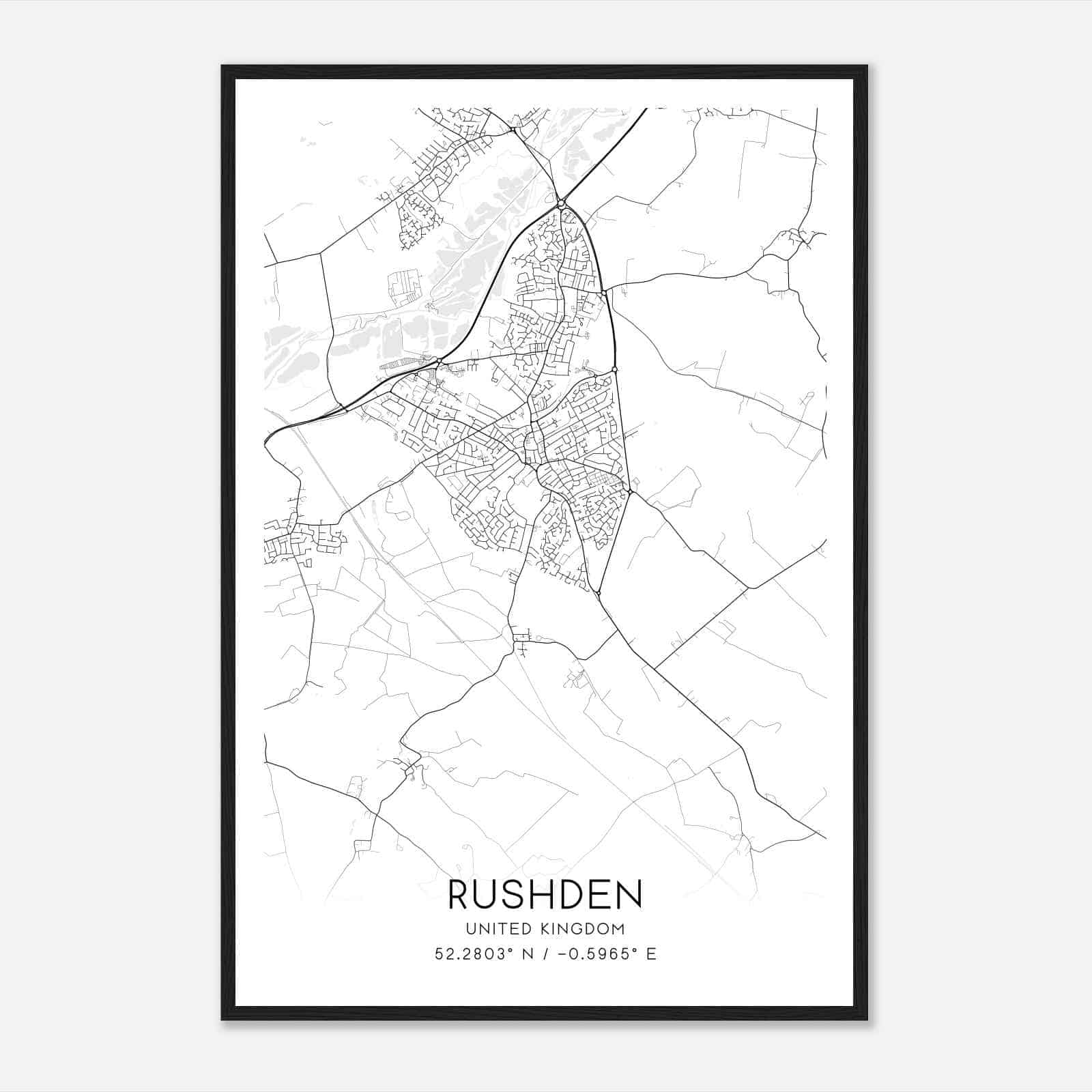 Rushden United Kingdom Map Poster, Modern Home Decor Wall Art Print