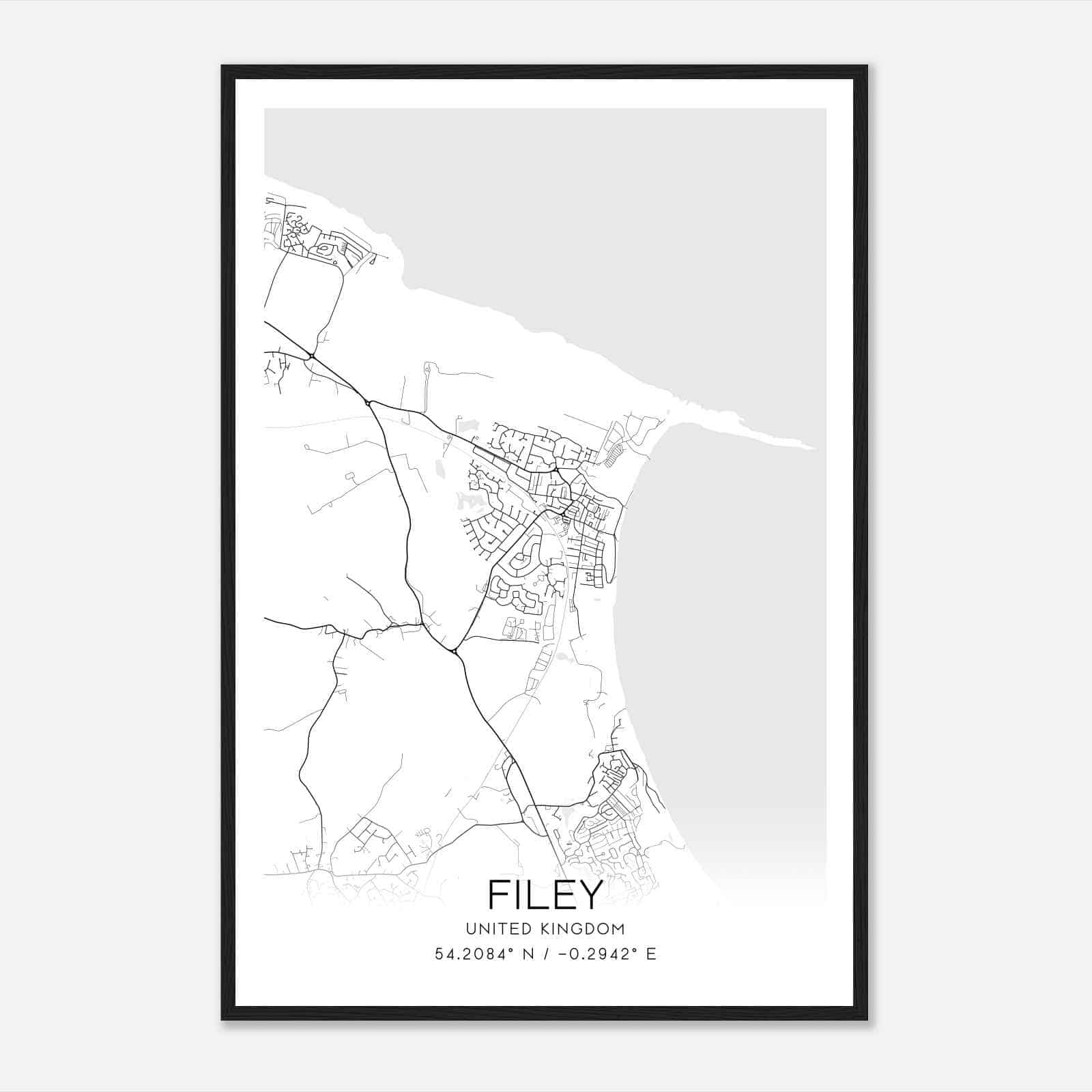 Filey United Kingdom Map Poster, Modern Home Decor Wall Art Print