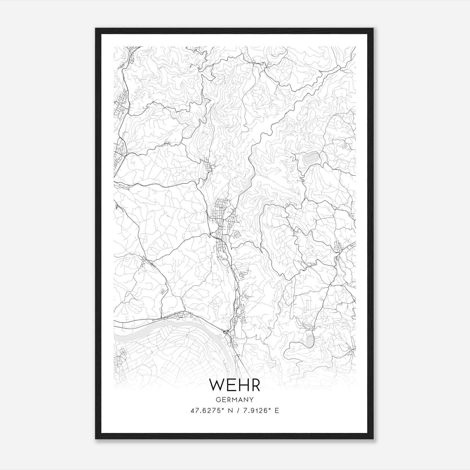 Wehr Germany Map Poster, Modern Home Decor Wall Art Print