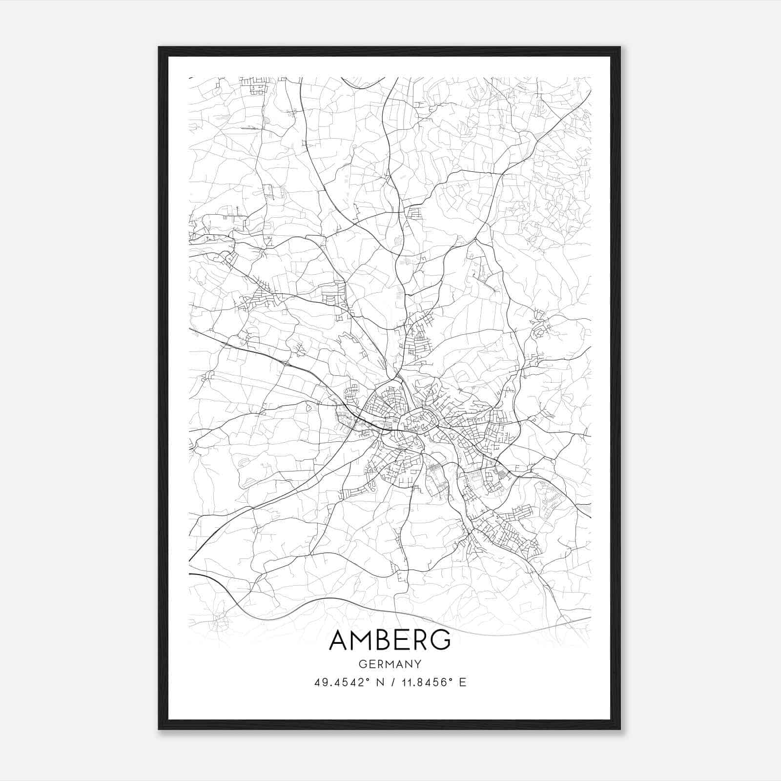 Amberg Germany Map Poster, Modern Home Decor Wall Art Print
