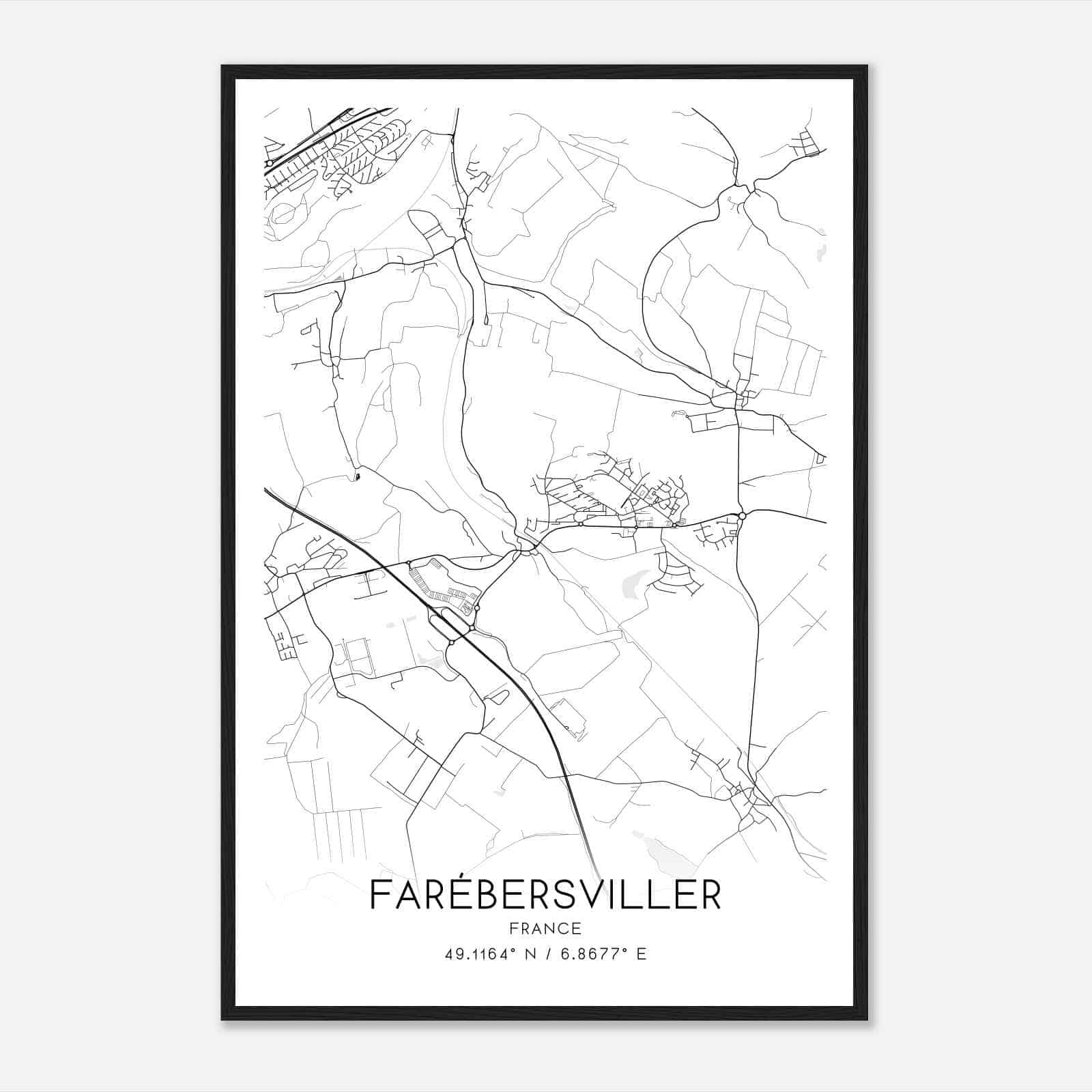 Farebersviller France Map Poster, Modern Home Decor Wall Art Print