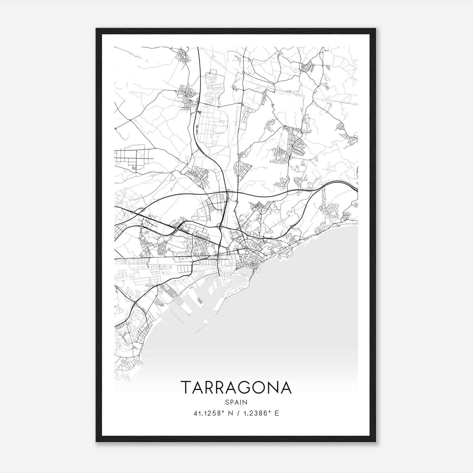 Tarragona Spain Map Poster, Modern Home Decor Wall Art Print
