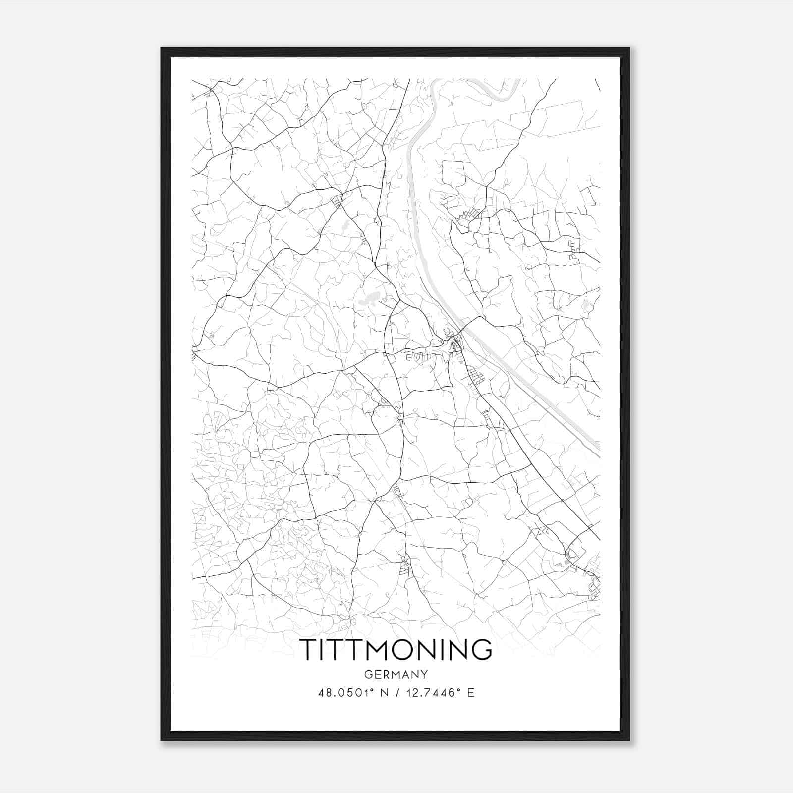 Tittmoning Germany Map Poster, Modern Home Decor Wall Art Print