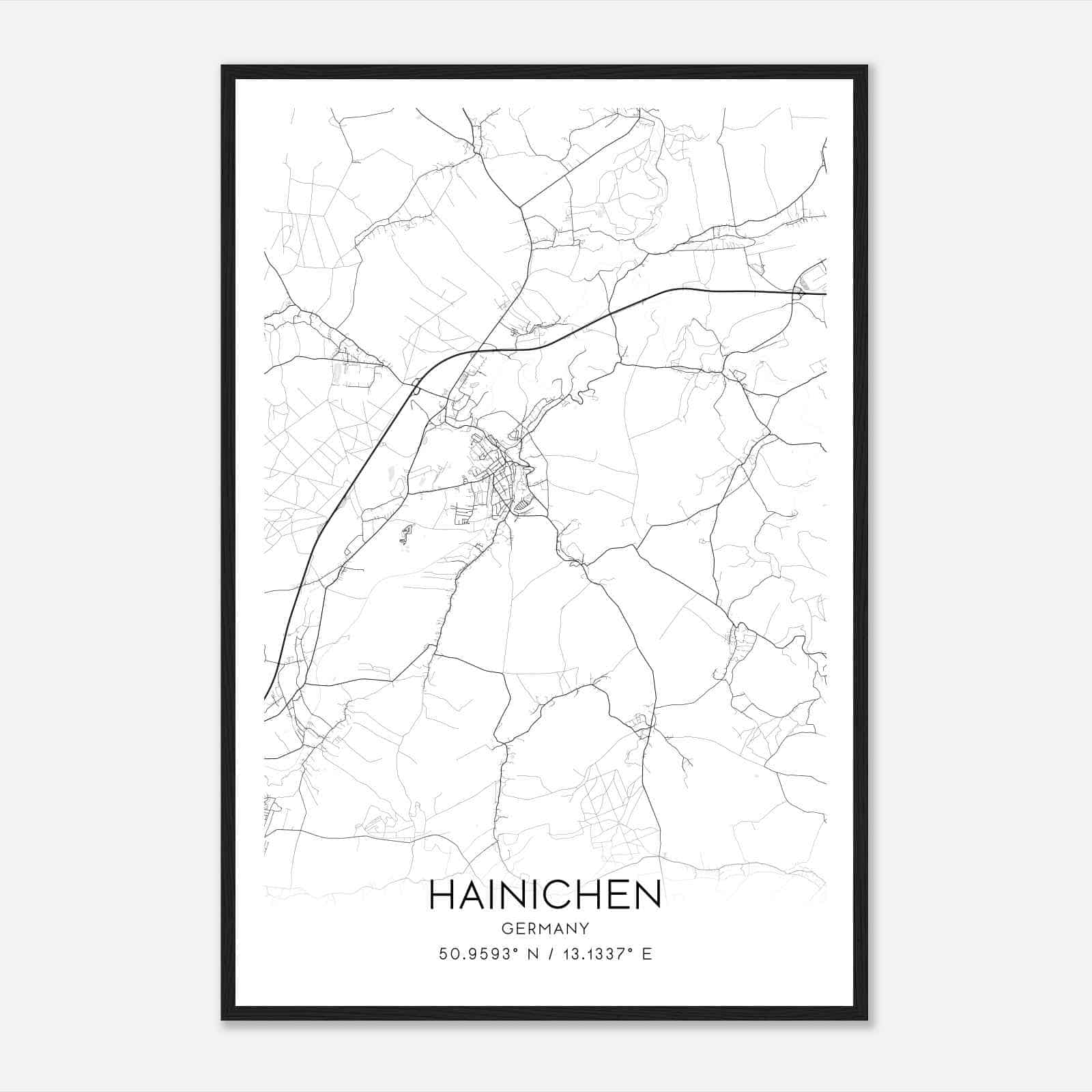 Hainichen Germany Map Poster, Modern Home Decor Wall Art Print