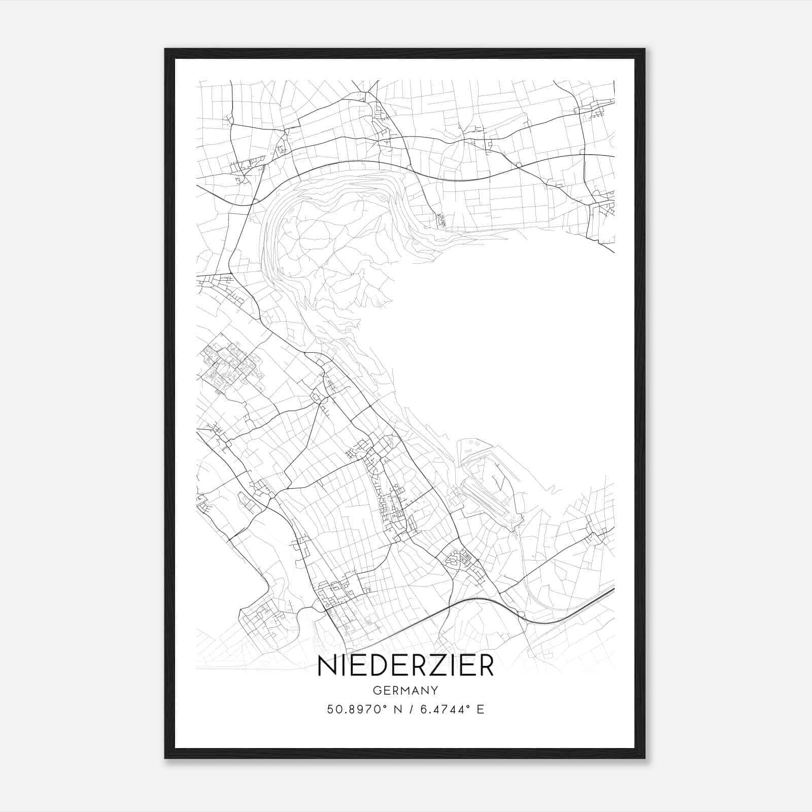 Niederzier Germany Map Poster, Modern Home Decor Wall Art Print
