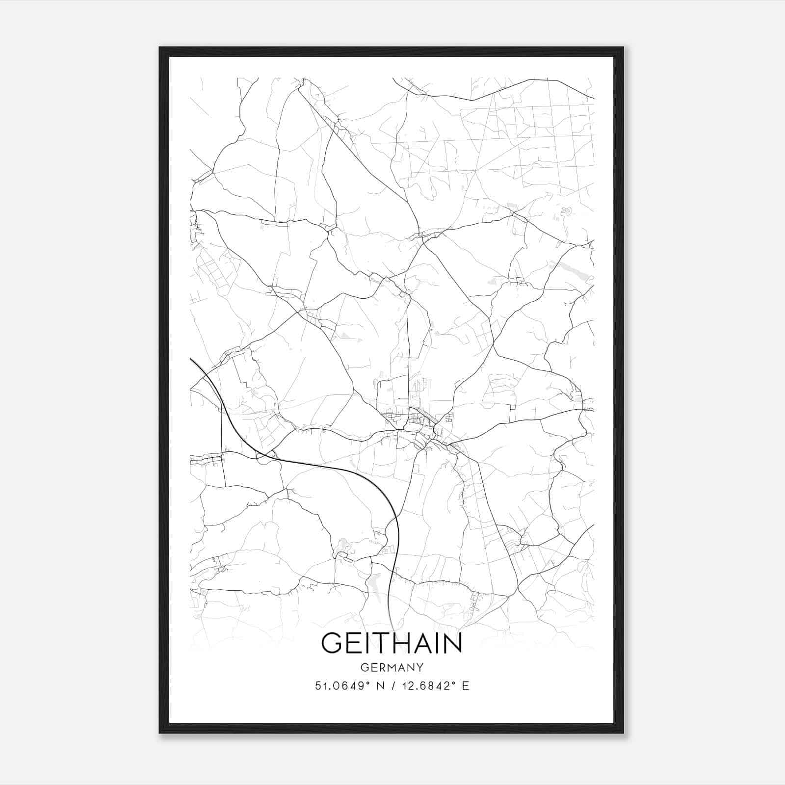 Geithain Germany Map Poster, Modern Home Decor Wall Art Print