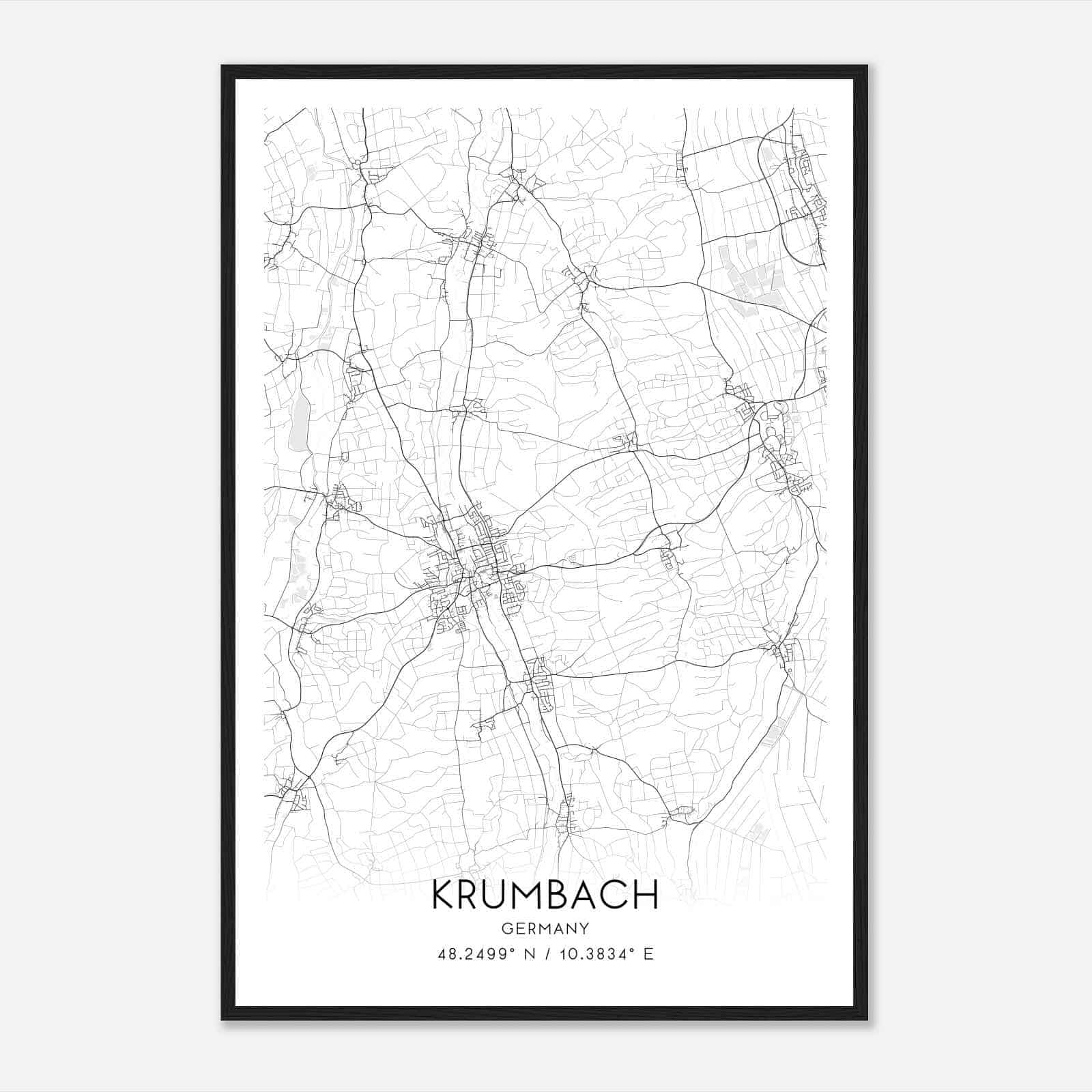 Krumbach Germany Map Poster, Modern Home Decor Wall Art Print