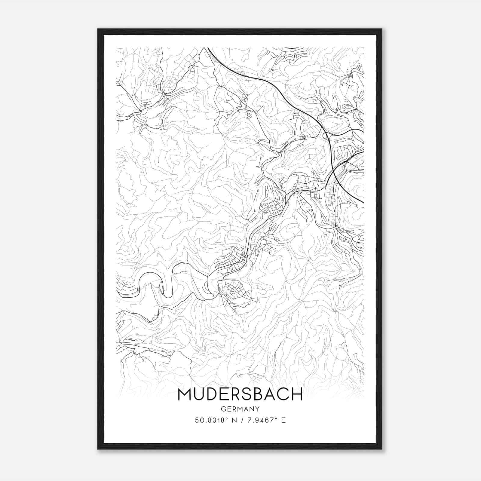 Mudersbach Germany Map Poster, Modern Home Decor Wall Art Print