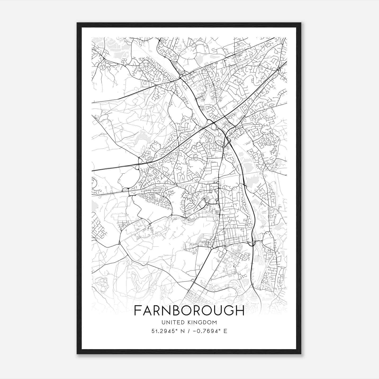Farnborough United Kingdom Map Poster, Modern Home Decor Wall Art Print