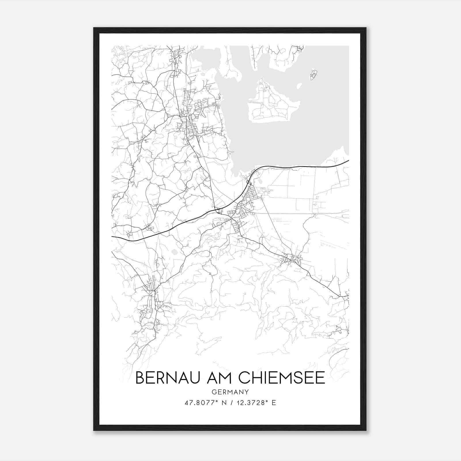 Bernau am Chiemsee Germany Map Poster, Modern Home Decor Wall Art Print
