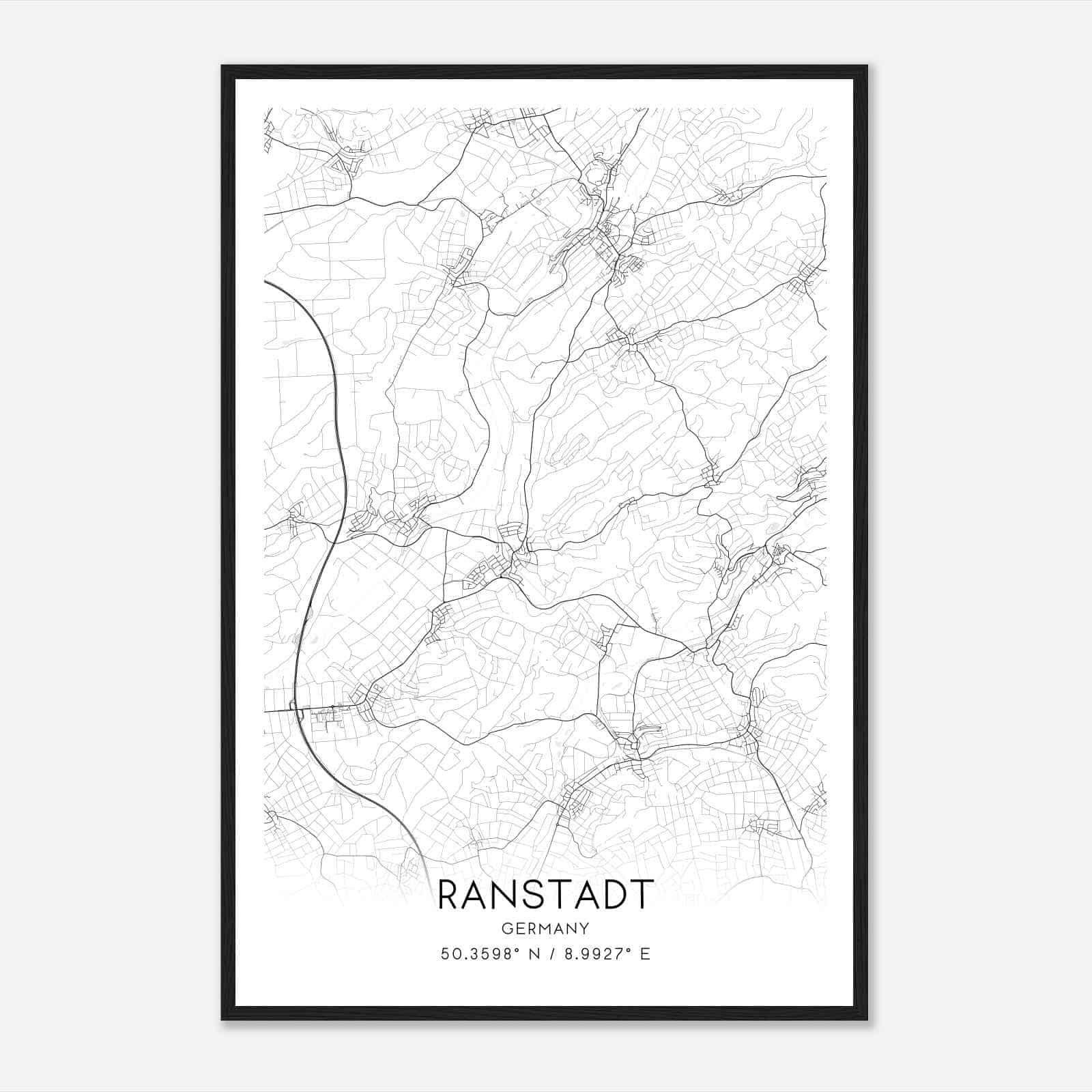Ranstadt Germany Map Poster, Modern Home Decor Wall Art Print