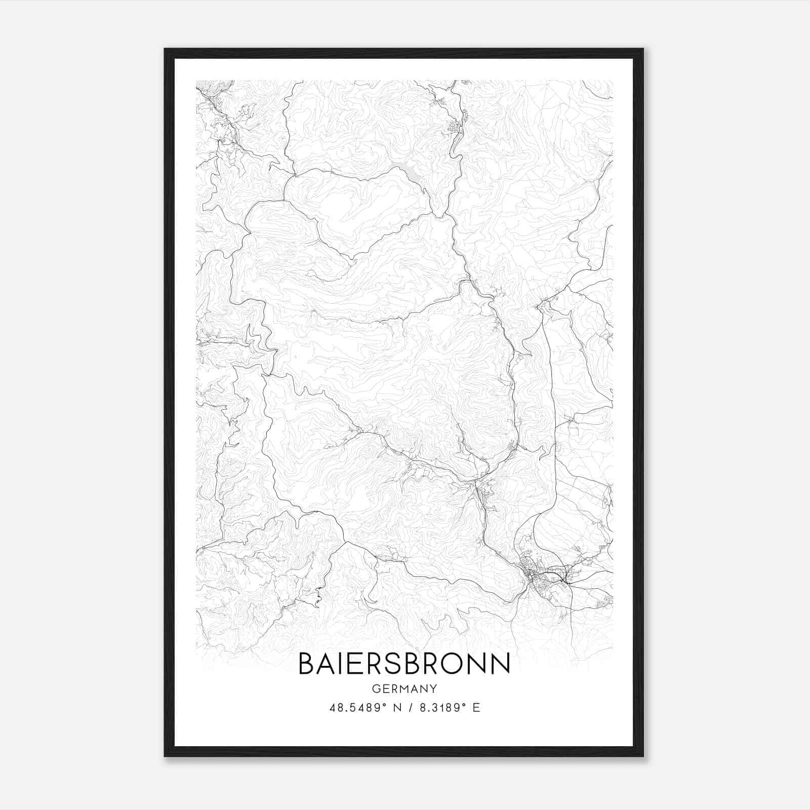 Baiersbronn Germany Map Poster, Modern Home Decor Wall Art Print