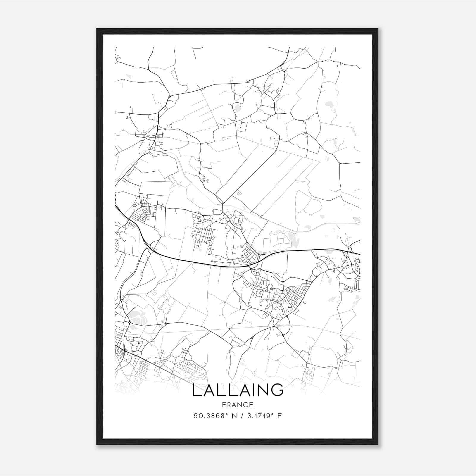 Lallaing France Map Poster, Modern Home Decor Wall Art Print