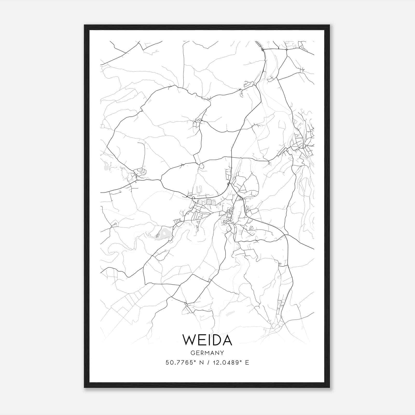 Weida Germany Map Poster, Modern Home Decor Wall Art Print