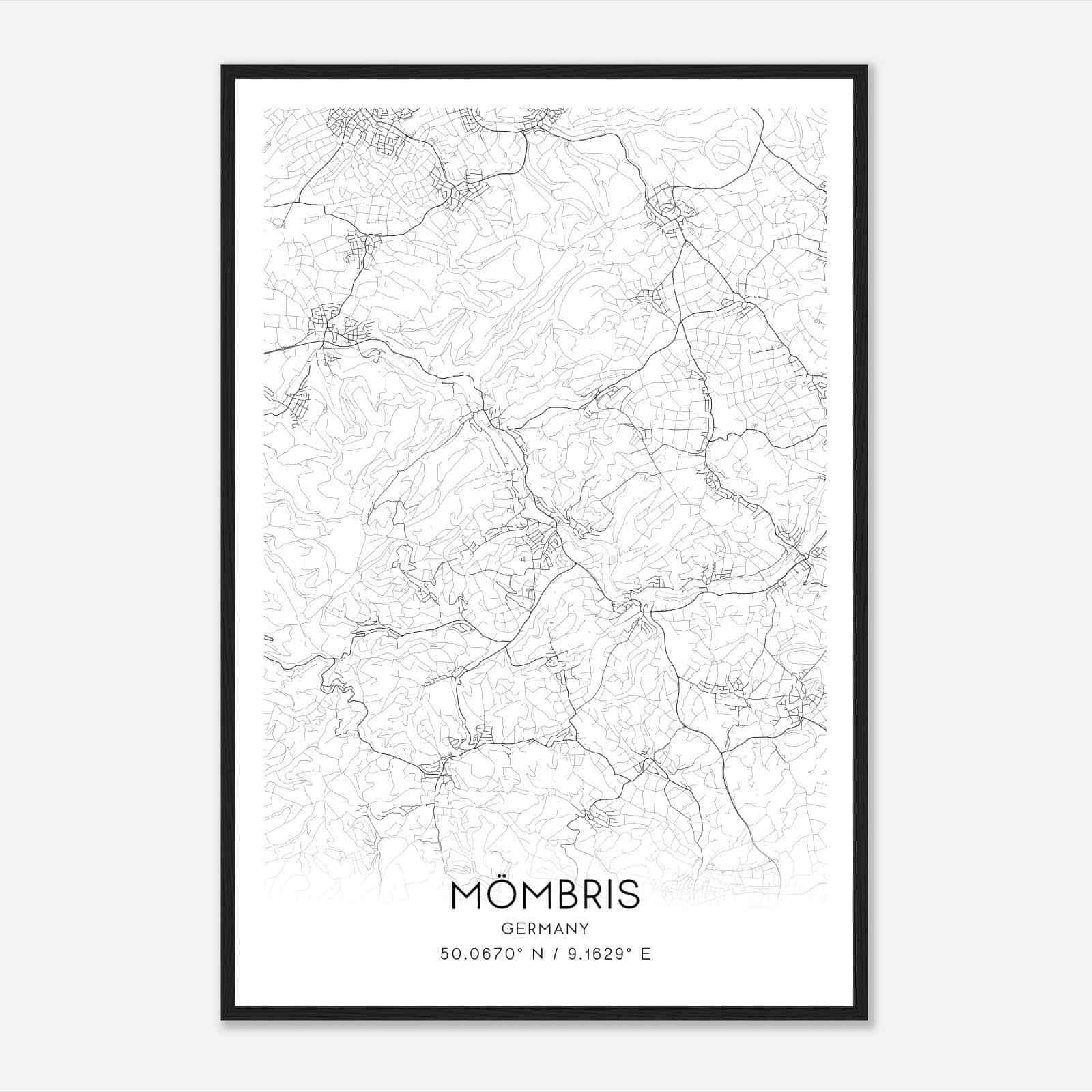 Mombris Germany Map Poster, Modern Home Decor Wall Art Print