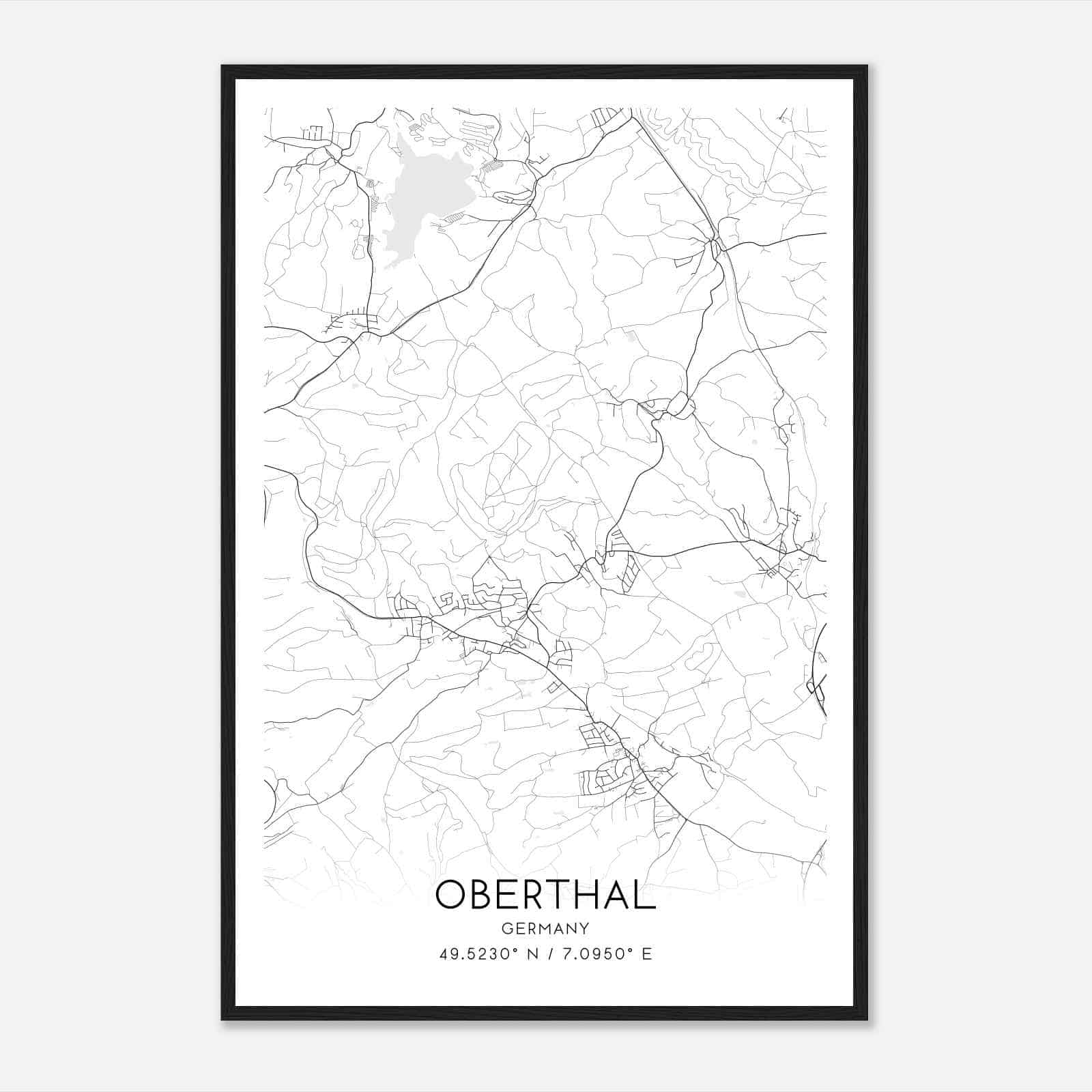 Oberthal Germany Map Poster, Modern Home Decor Wall Art Print