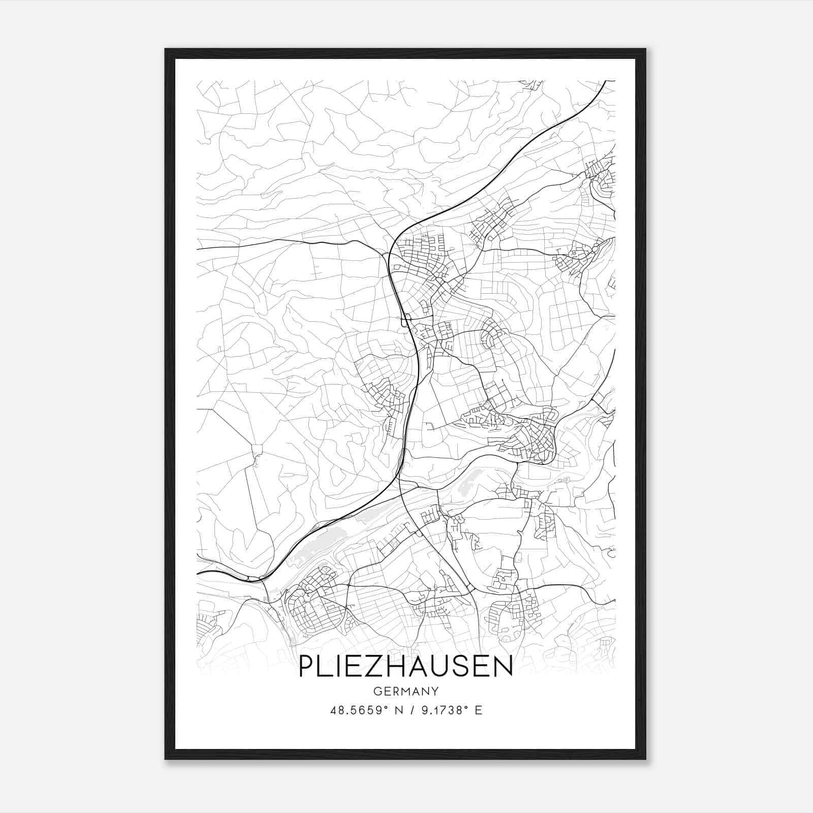 Pliezhausen Germany Map Poster, Modern Home Decor Wall Art Print