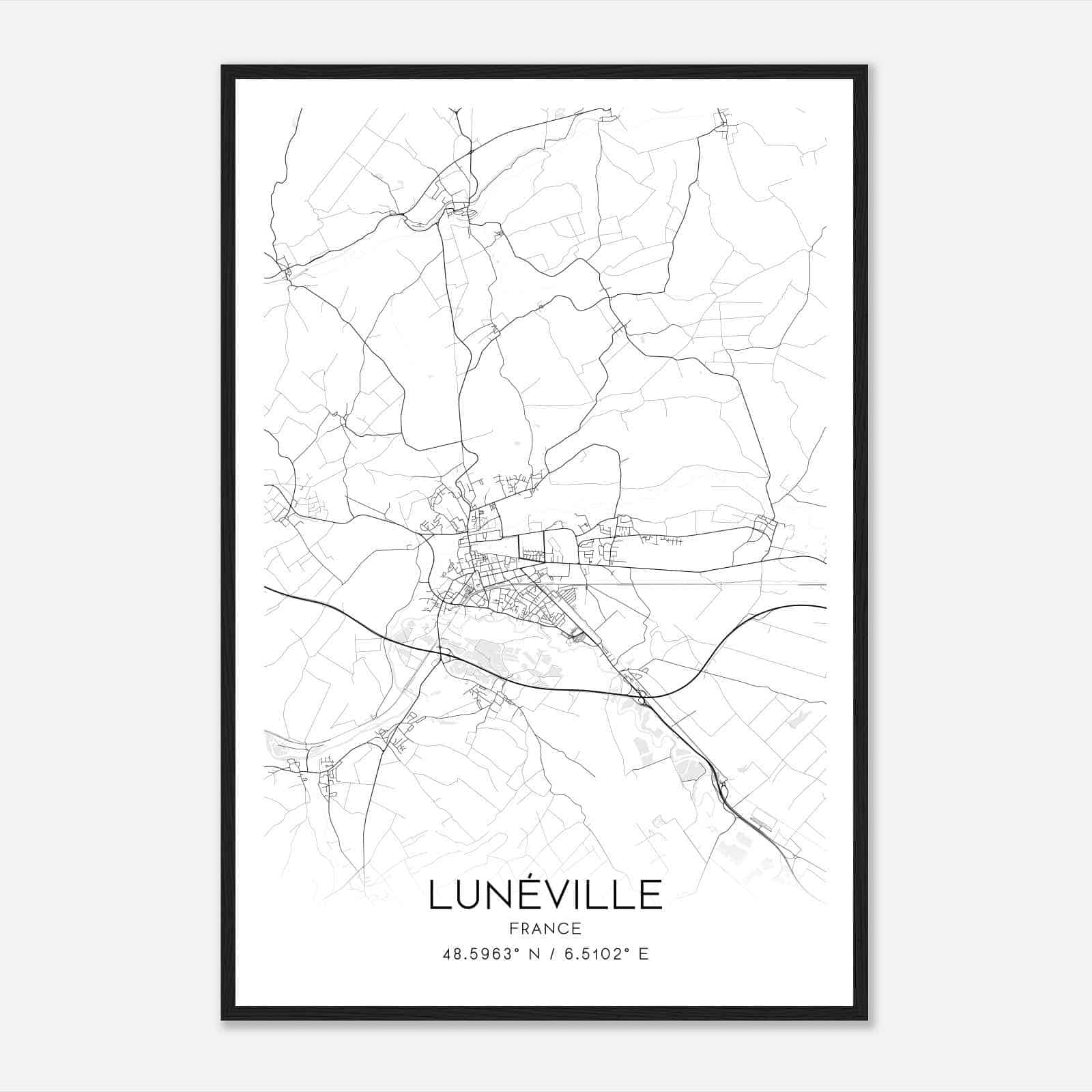 Luneville France Map Poster, Modern Home Decor Wall Art Print
