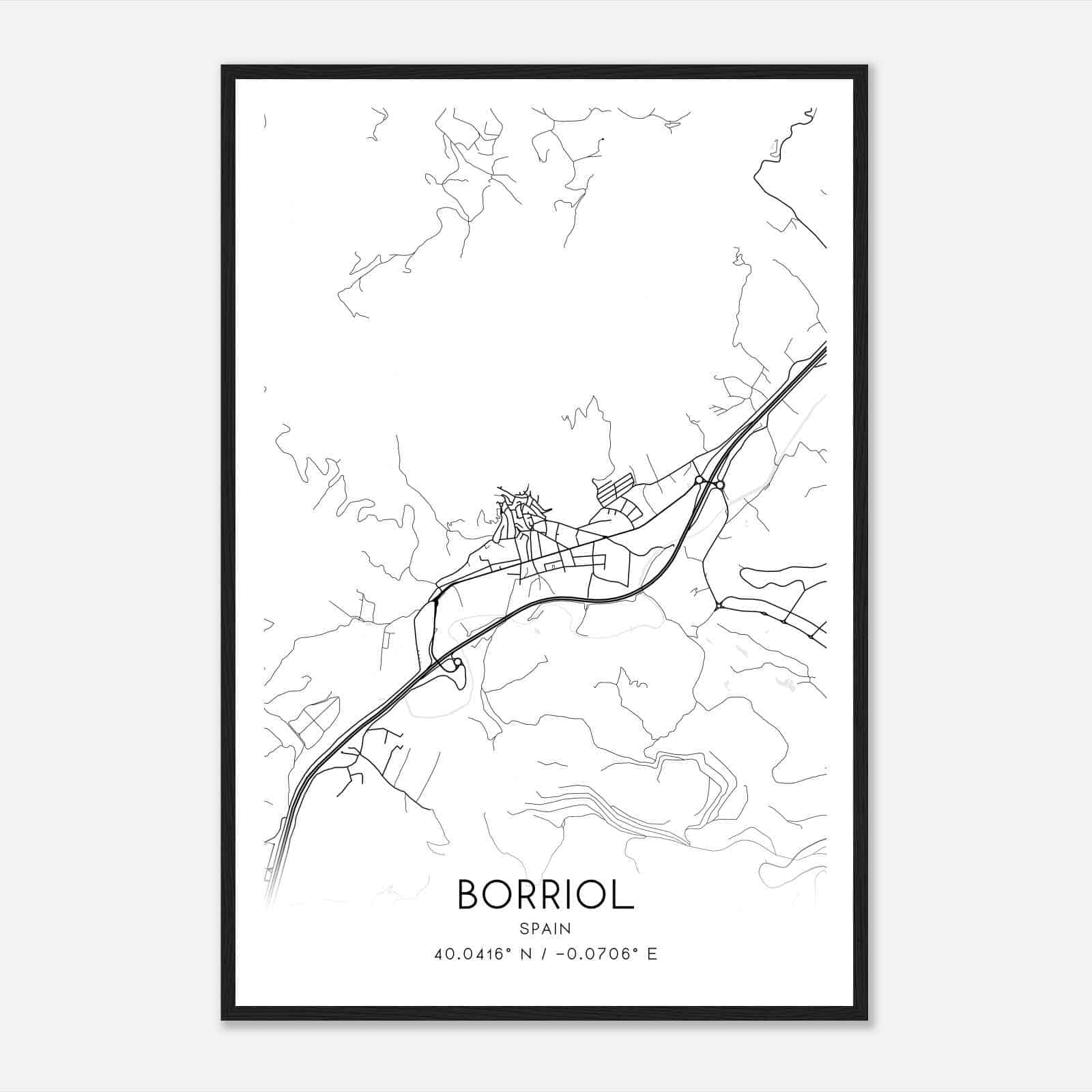 Borriol Spain Map Poster, Modern Home Decor Wall Art Print