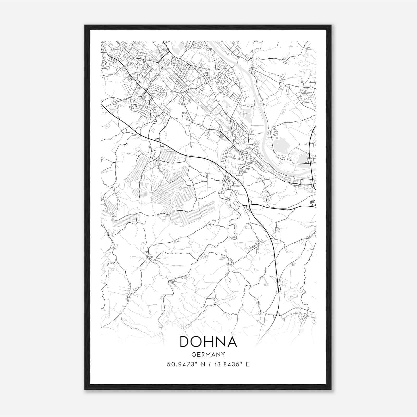 Dohna Germany Map Poster, Modern Home Decor Wall Art Print
