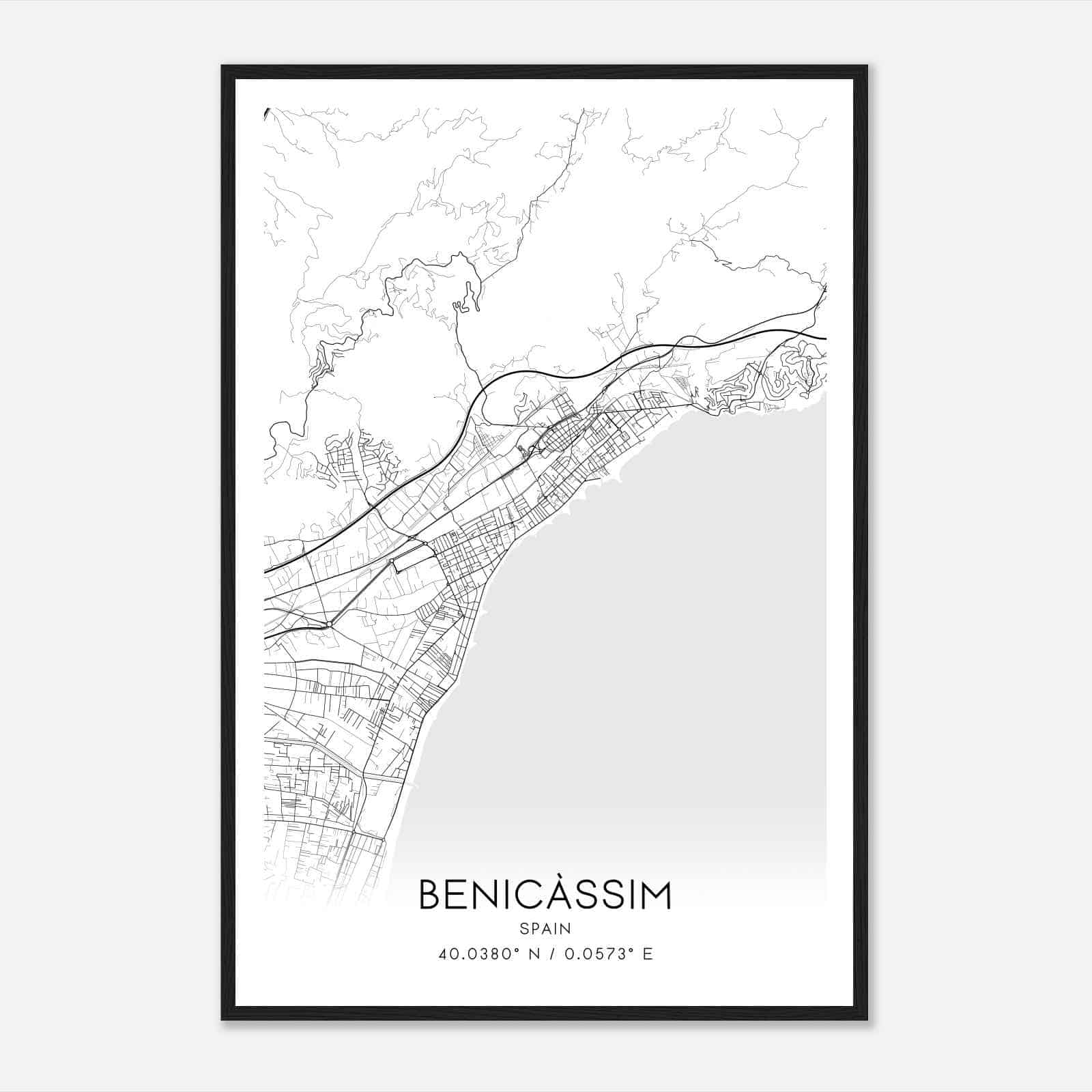 Benicasim Spain Map Poster, Modern Home Decor Wall Art Print
