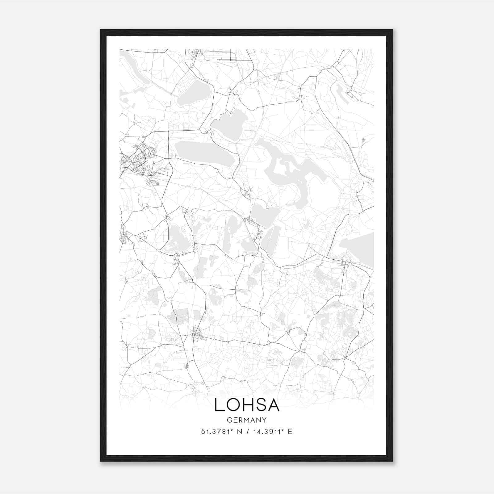 Lohsa Germany Map Poster, Modern Home Decor Wall Art Print