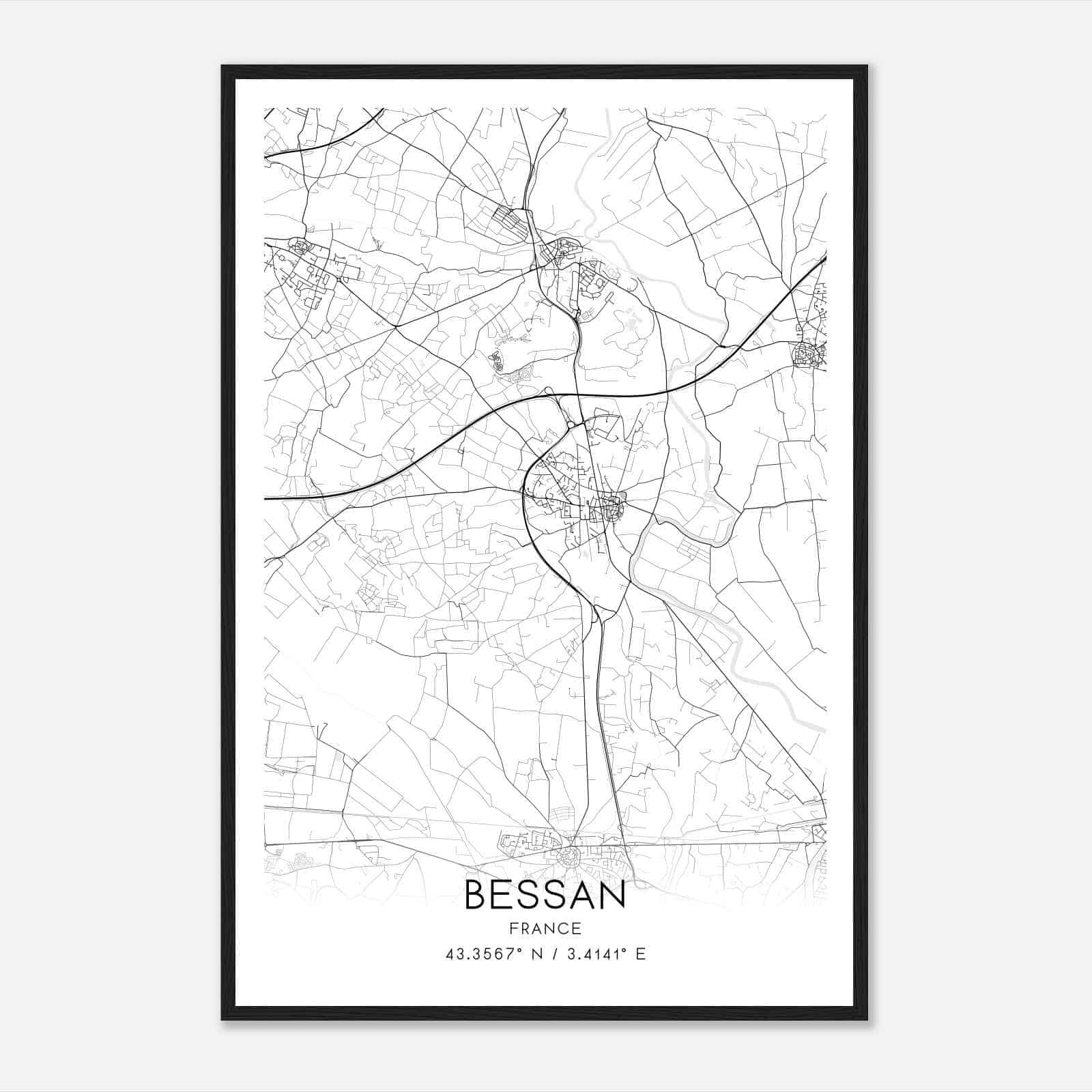 Bessan France Map Poster, Modern Home Decor Wall Art Print