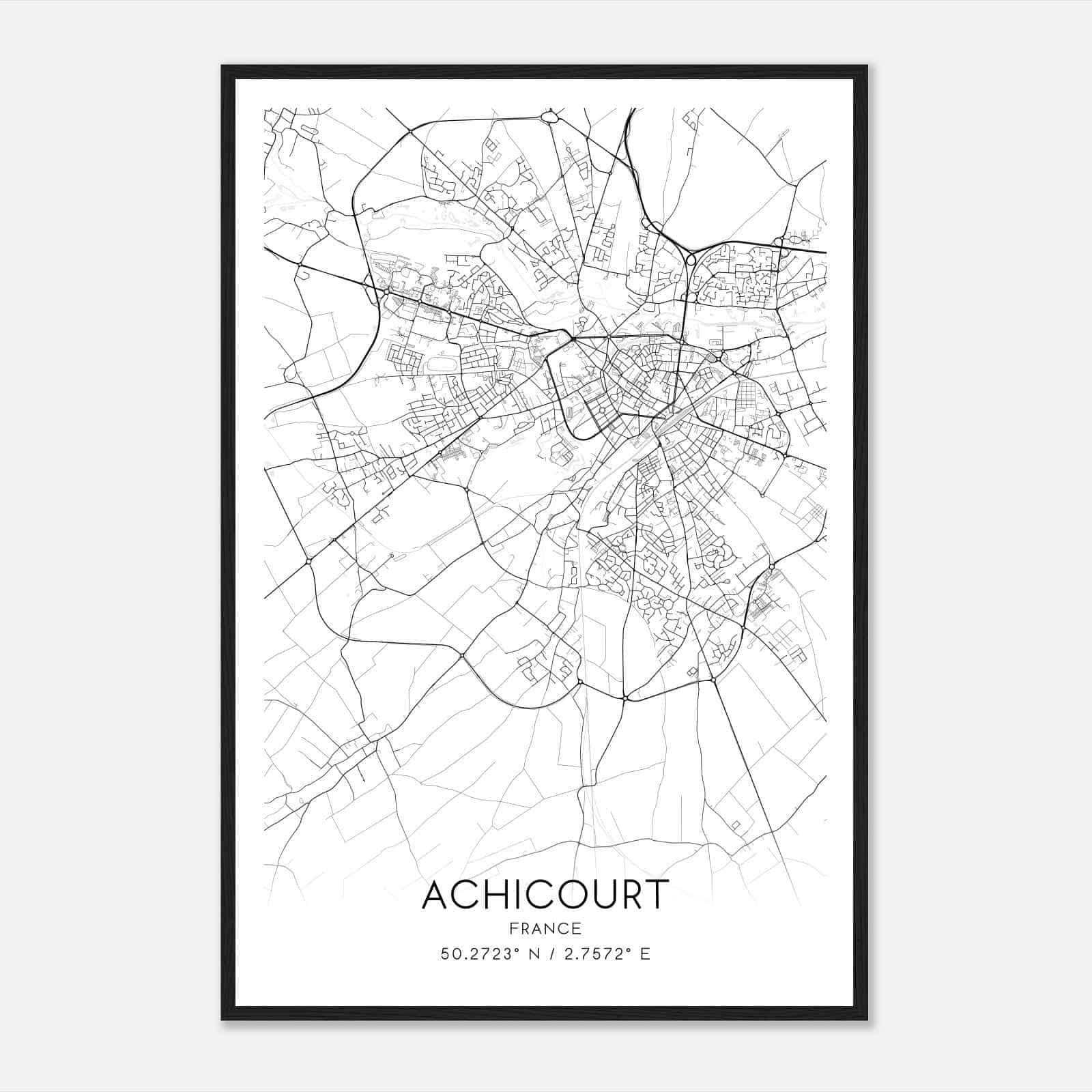 Achicourt France Map Poster, Modern Home Decor Wall Art Print