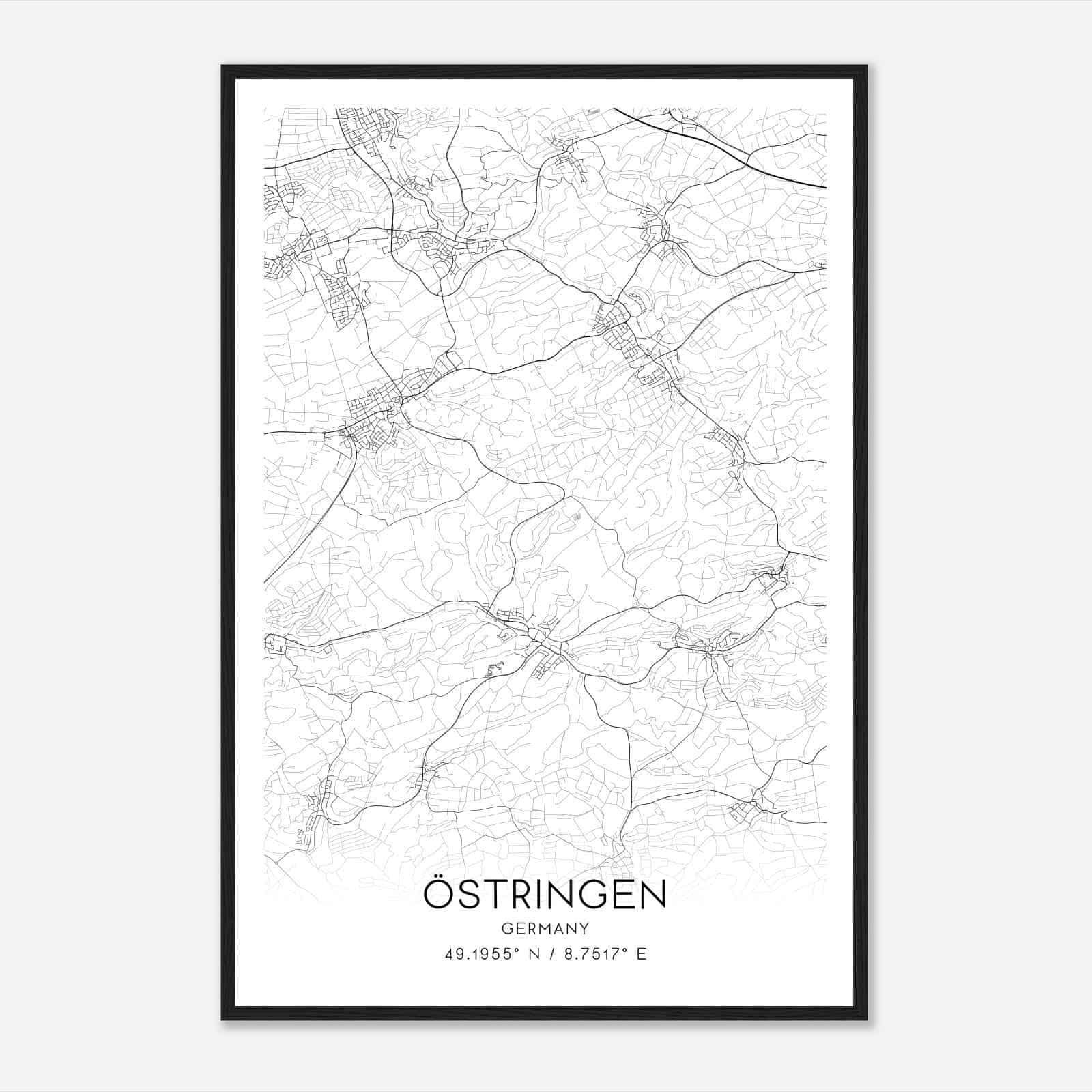 Ostringen Germany Map Poster, Modern Home Decor Wall Art Print