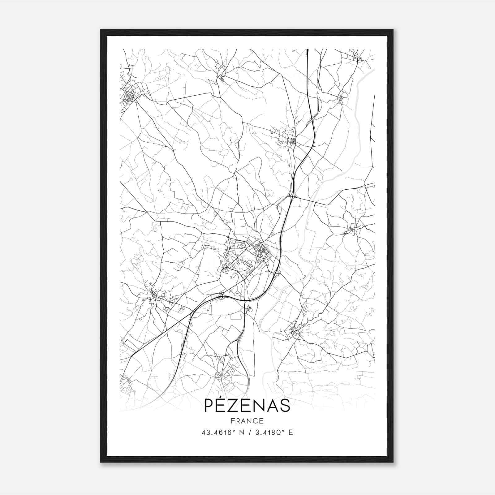 Pezenas France Map Poster, Modern Home Decor Wall Art Print