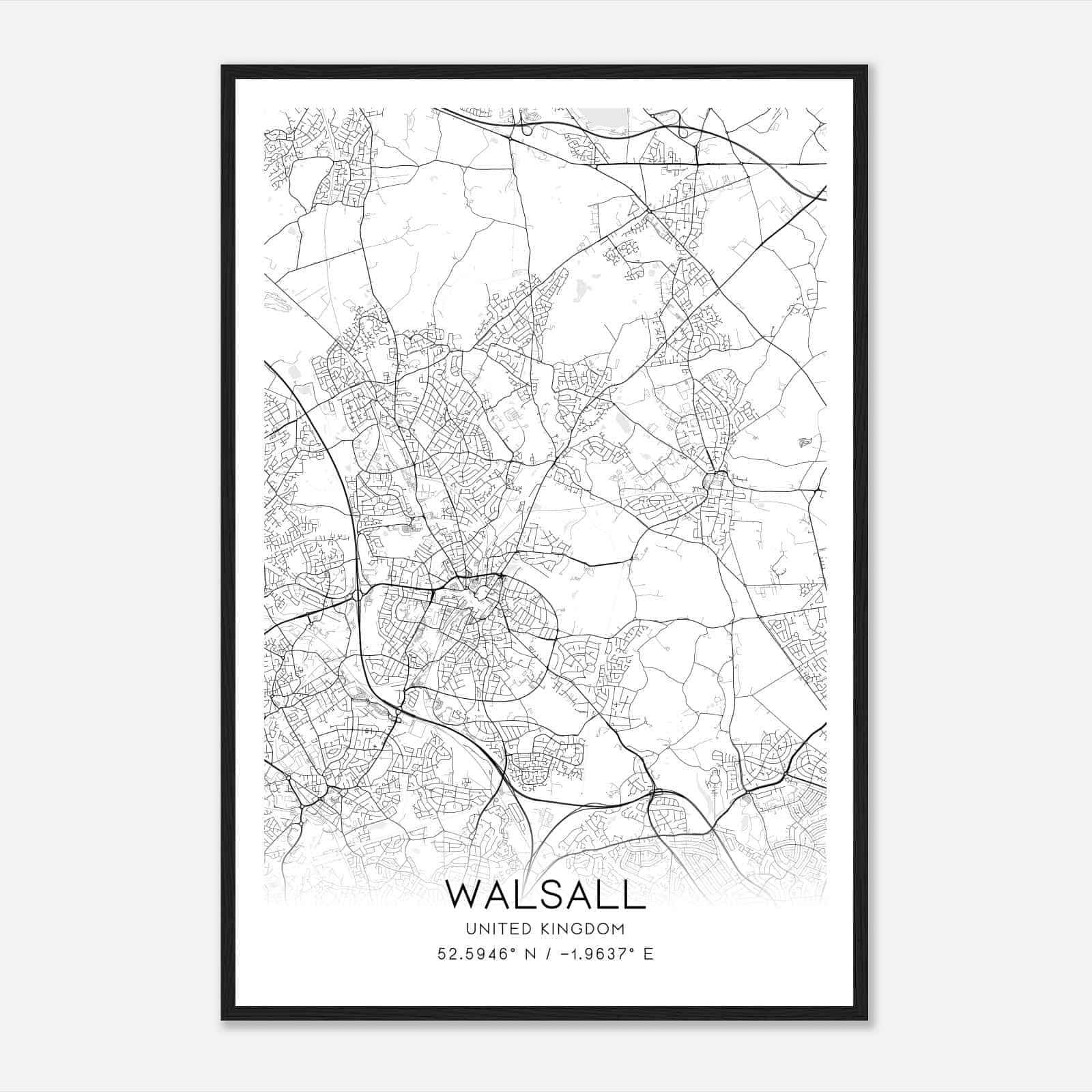 Walsall United Kingdom Map Poster, Modern Home Decor Wall Art Print
