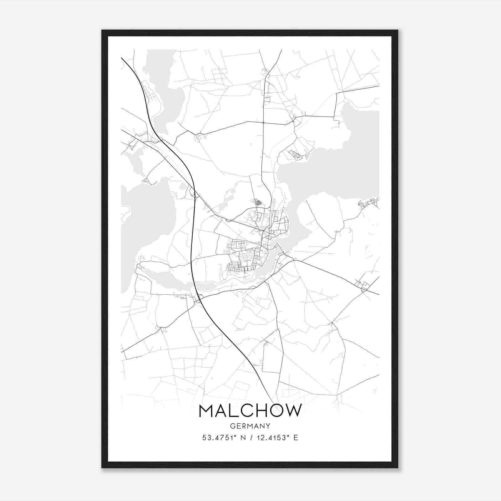 Malchow Germany Map Poster, Modern Home Decor Wall Art Print