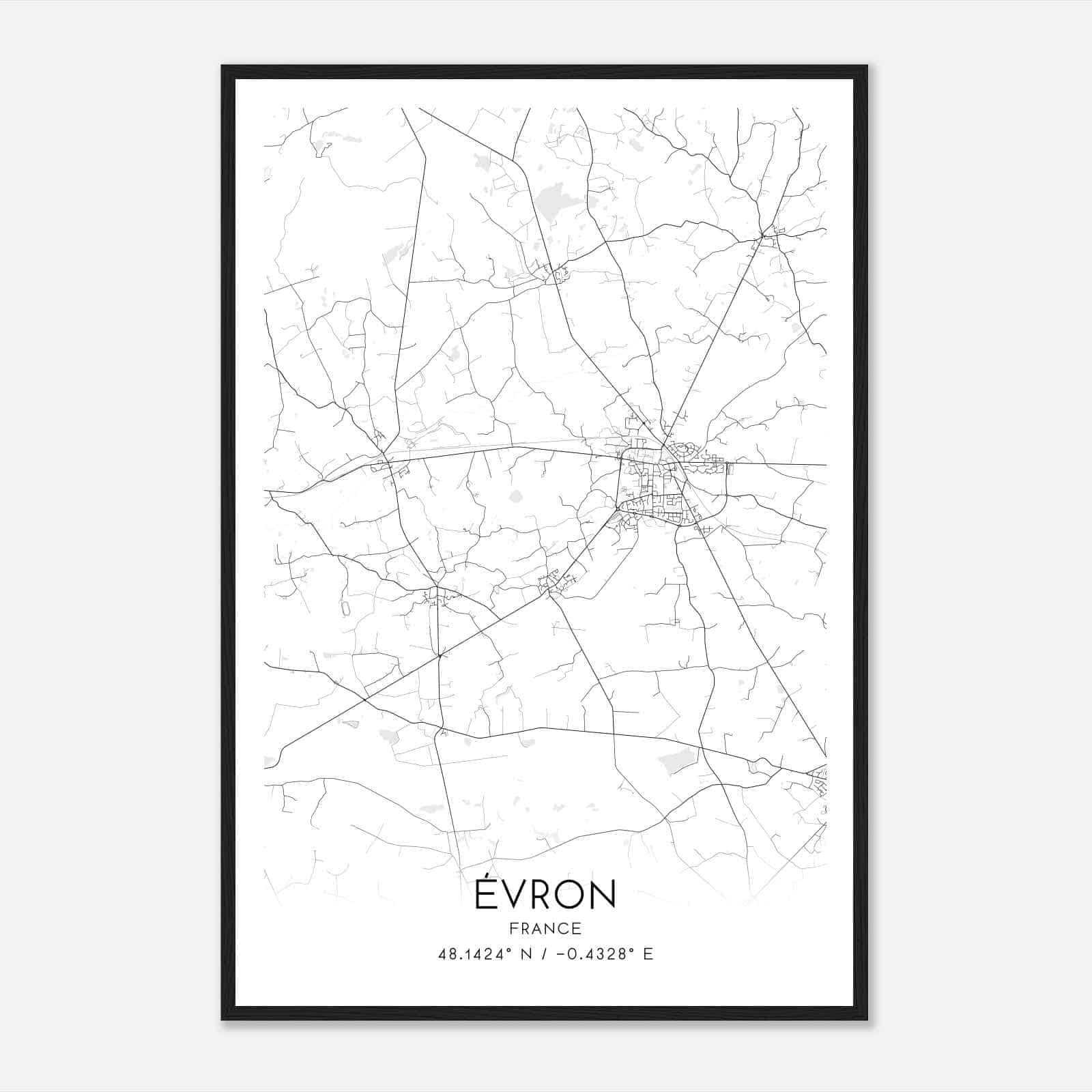 Evron France Map Poster, Modern Home Decor Wall Art Print